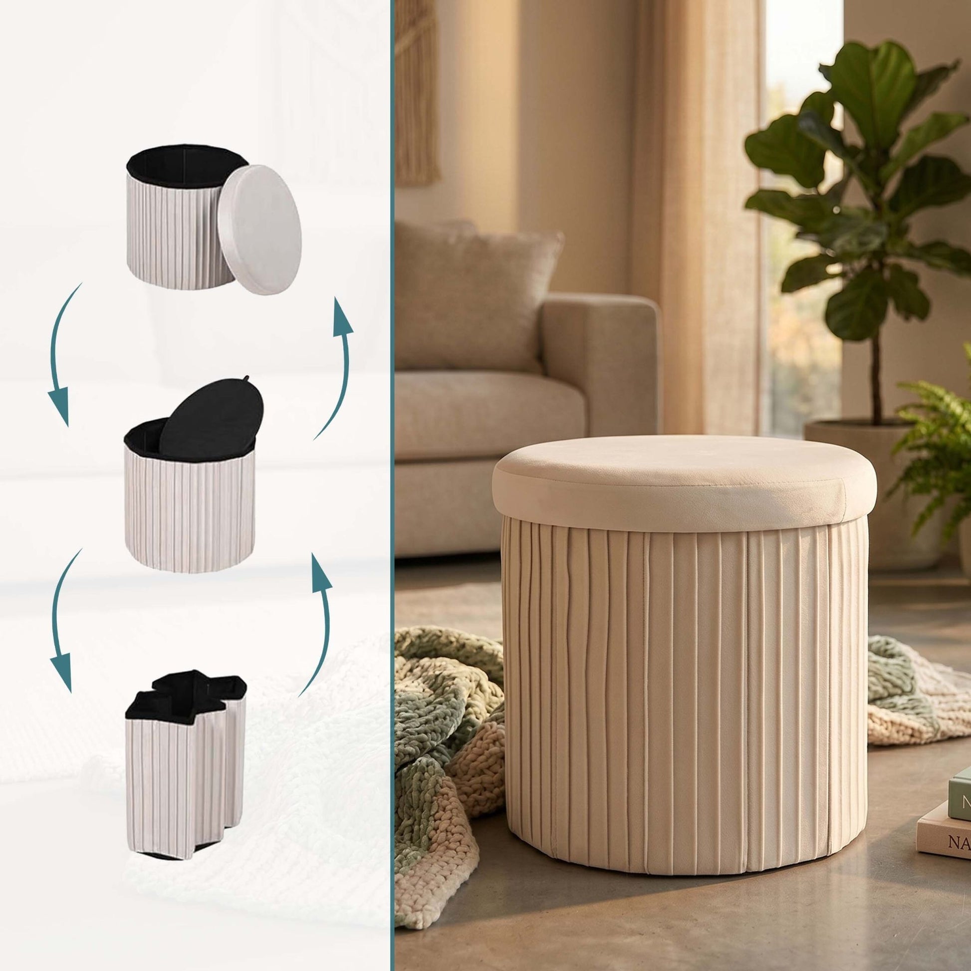 Hocker Samt mit Stauraum Creme von Relaxdays