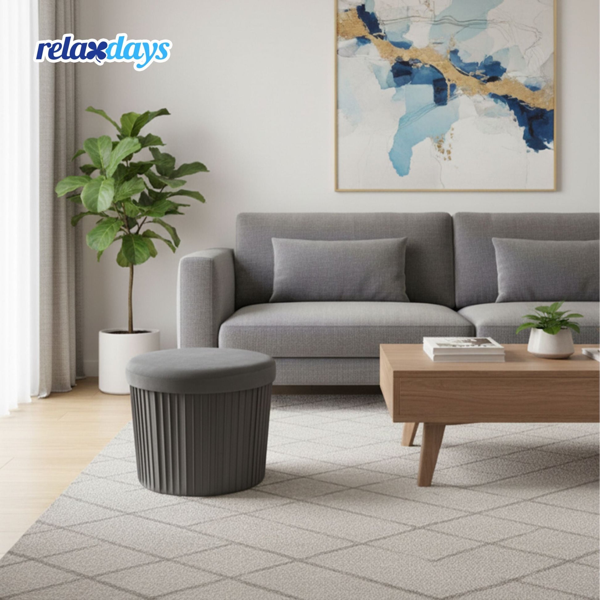 Hocker Samt mit Stauraum Anthrazit von Relaxdays