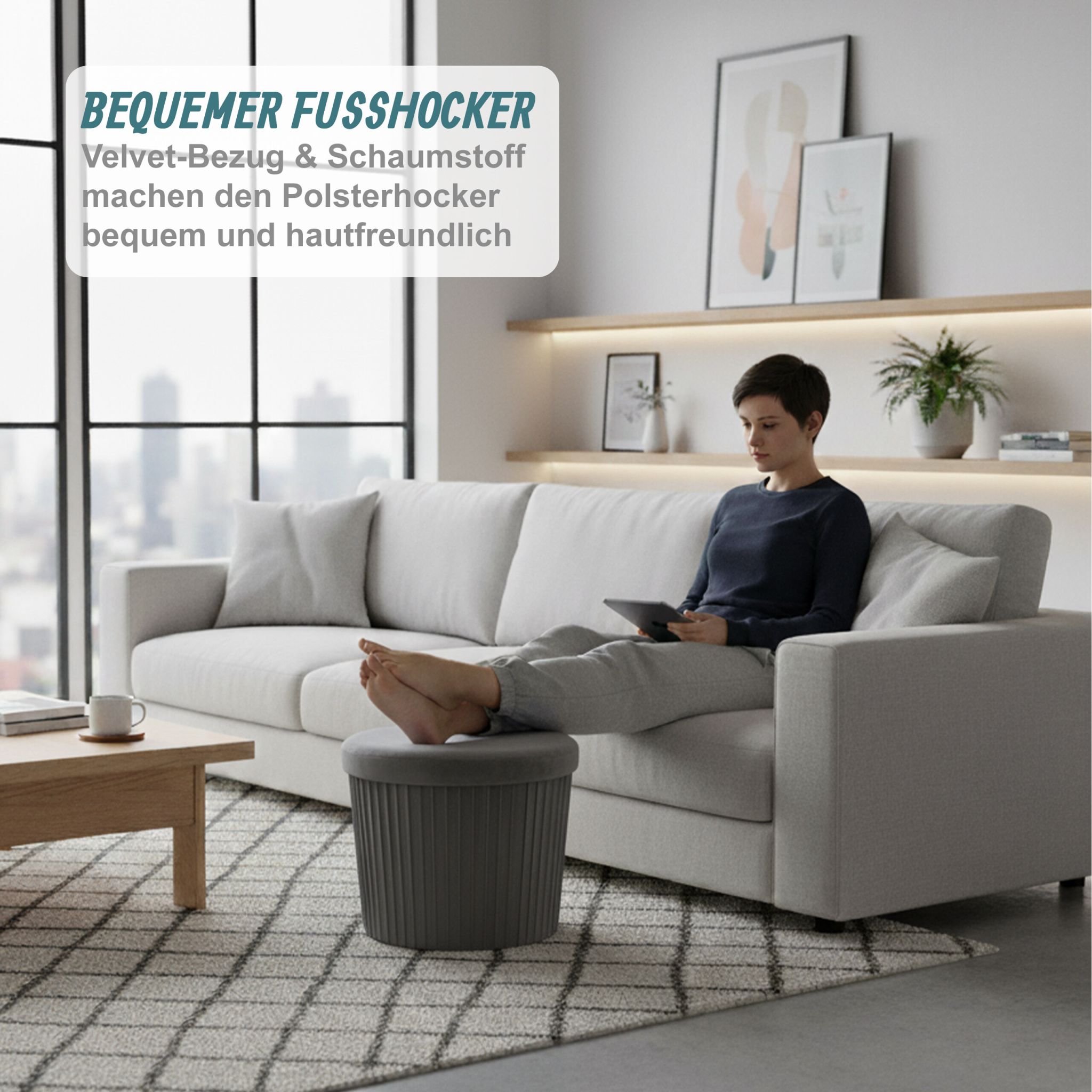 Hocker Samt mit Stauraum Anthrazit von Relaxdays