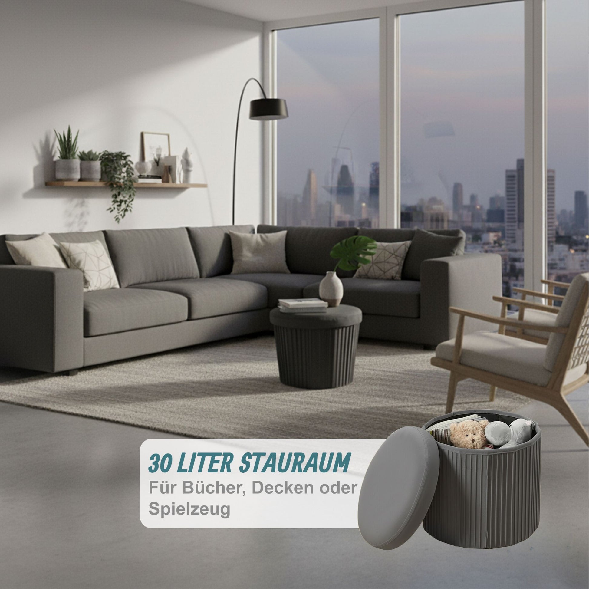Hocker Samt mit Stauraum Anthrazit von Relaxdays