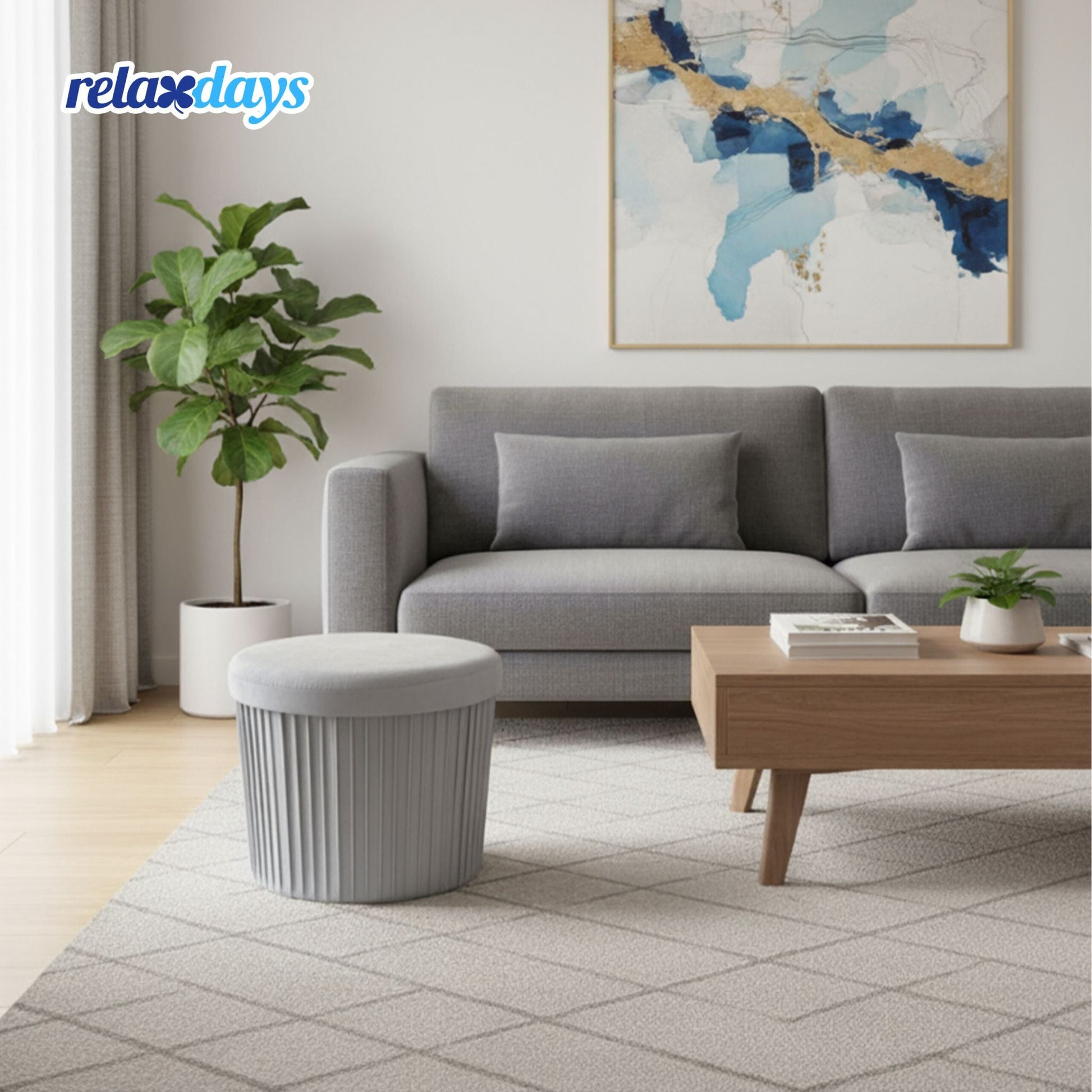 Hocker Samt mit Stauraum Grau von Relaxdays