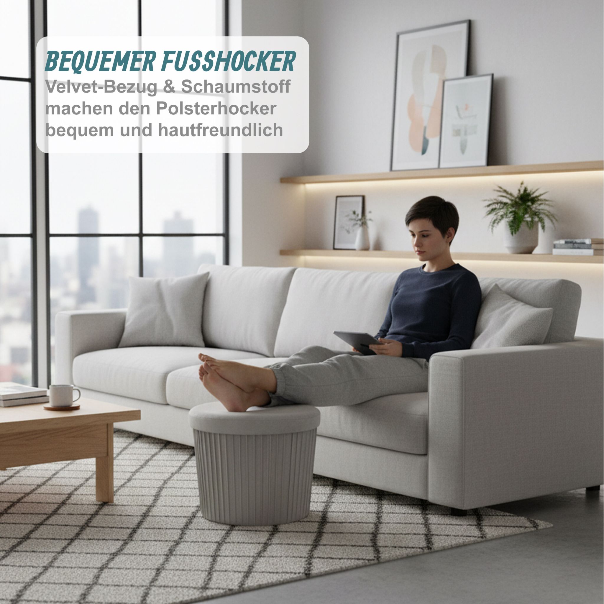 Hocker Samt mit Stauraum Grau von Relaxdays