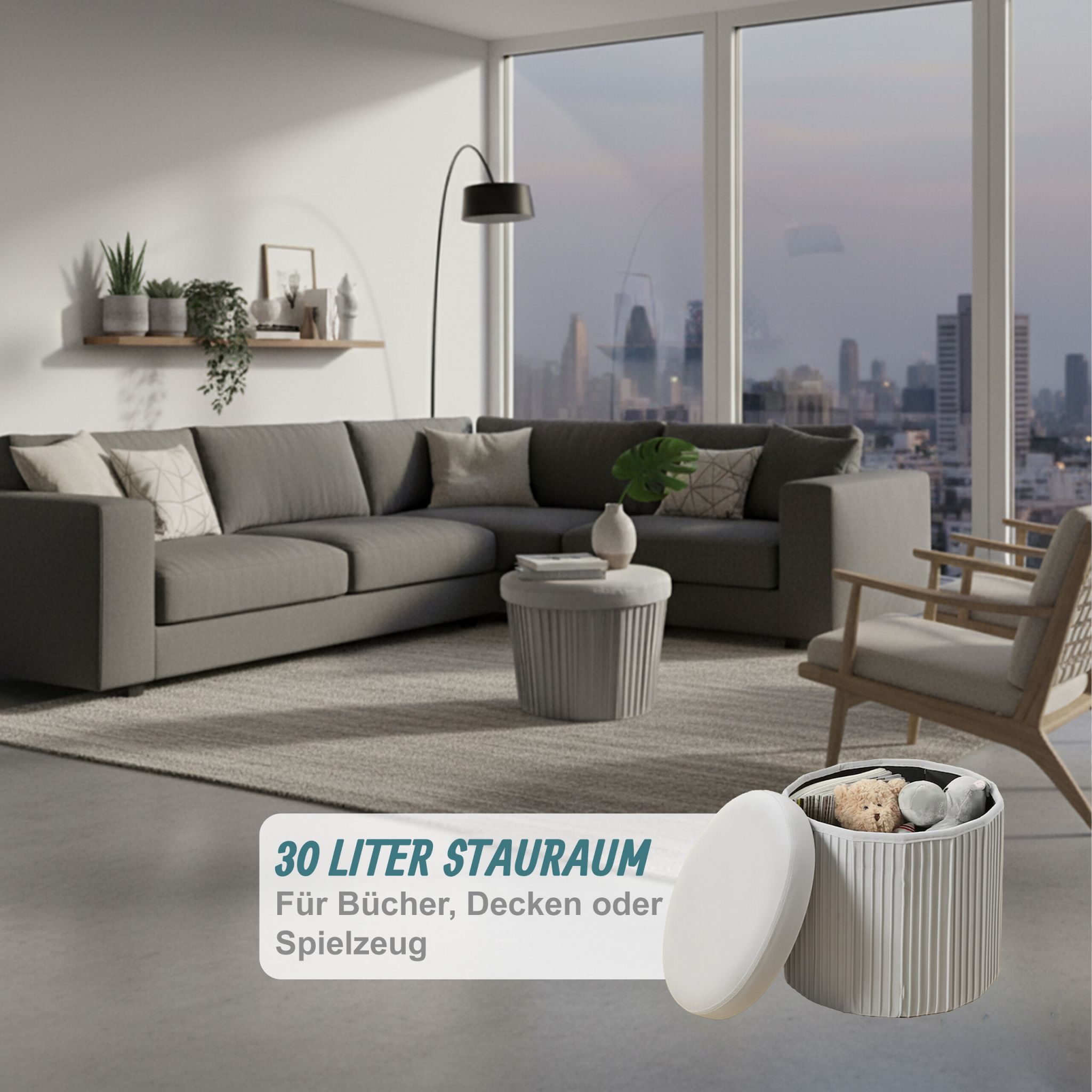 Hocker Samt mit Stauraum Grau von Relaxdays
