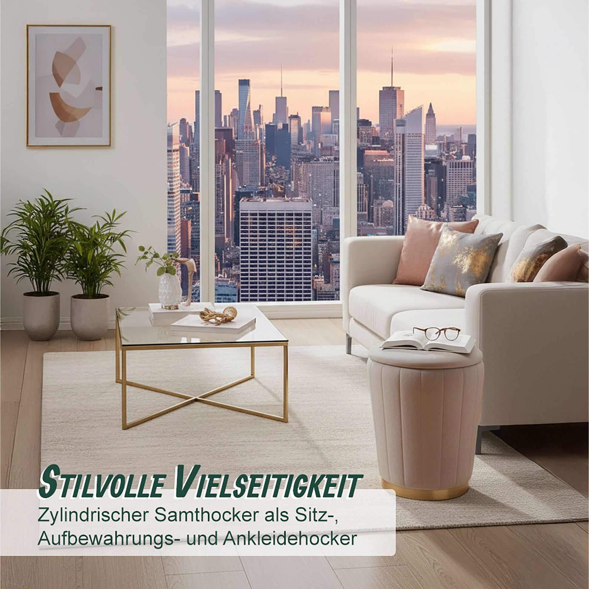 Hocker Samt mit Stauraum Gold-Hellbraun von Relaxdays