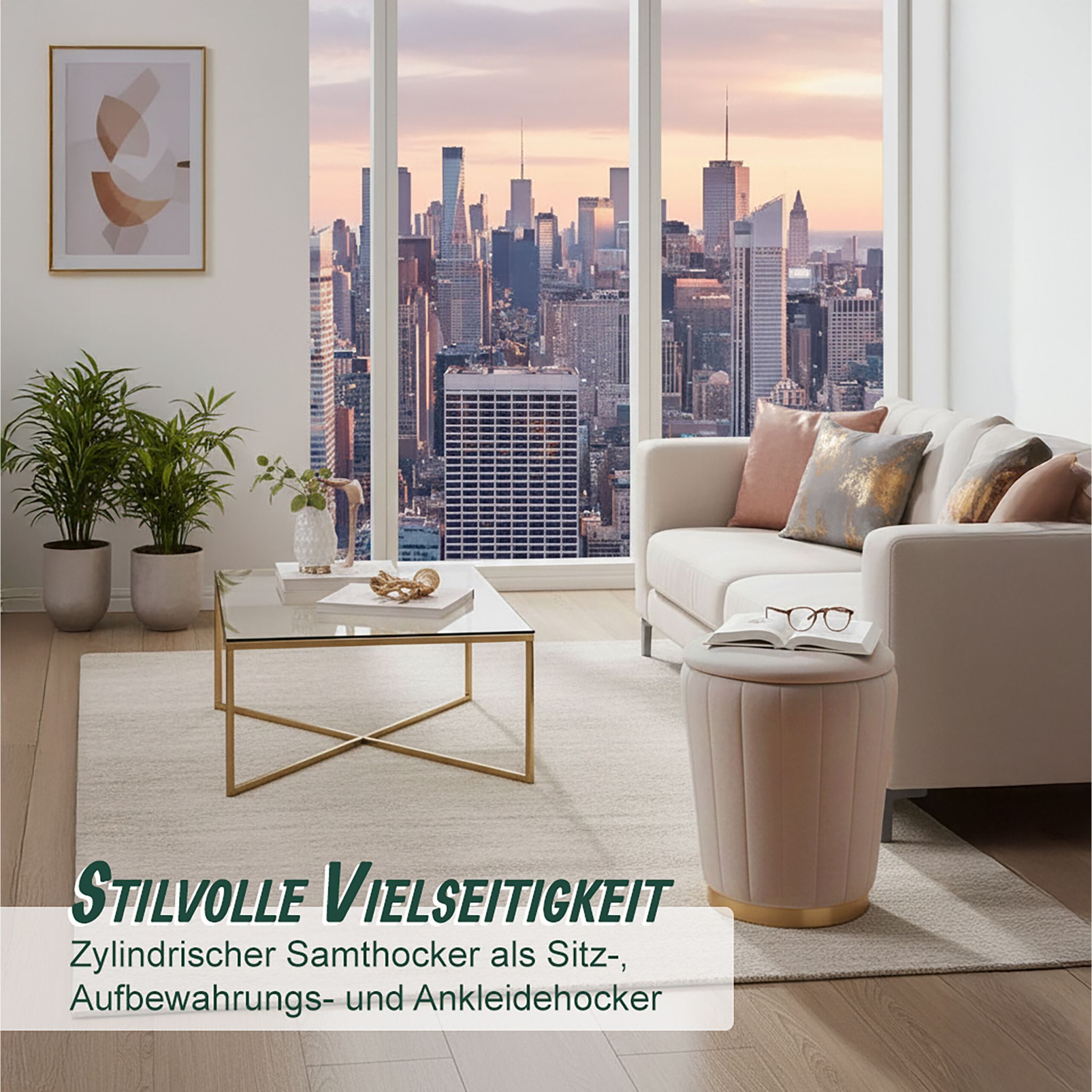 Hocker Samt mit Stauraum Gold-Hellbraun von Relaxdays