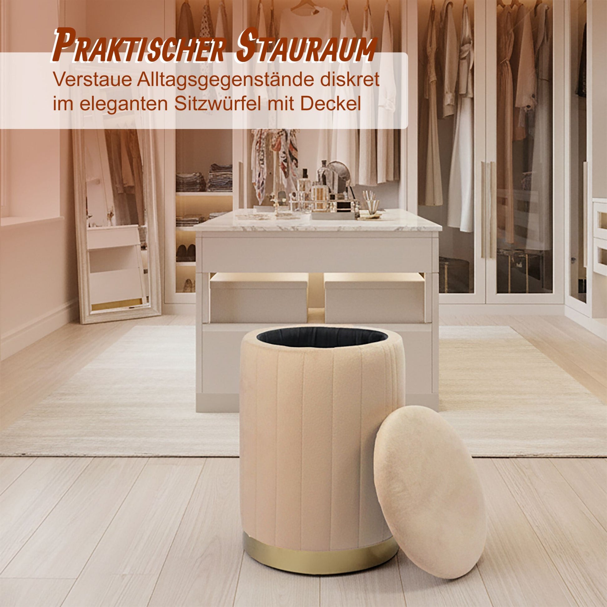 Hocker Samt mit Stauraum Gold-Hellbraun von Relaxdays