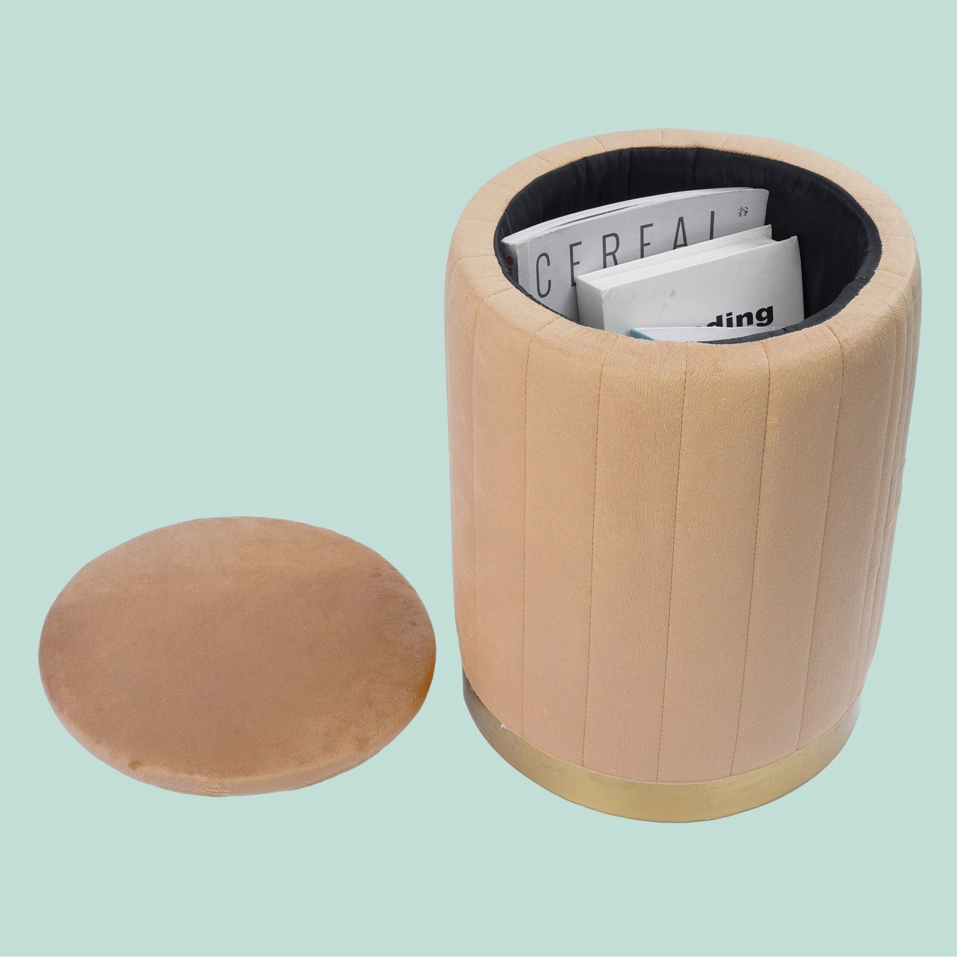 Hocker Samt mit Stauraum Gold-Hellbraun von Relaxdays