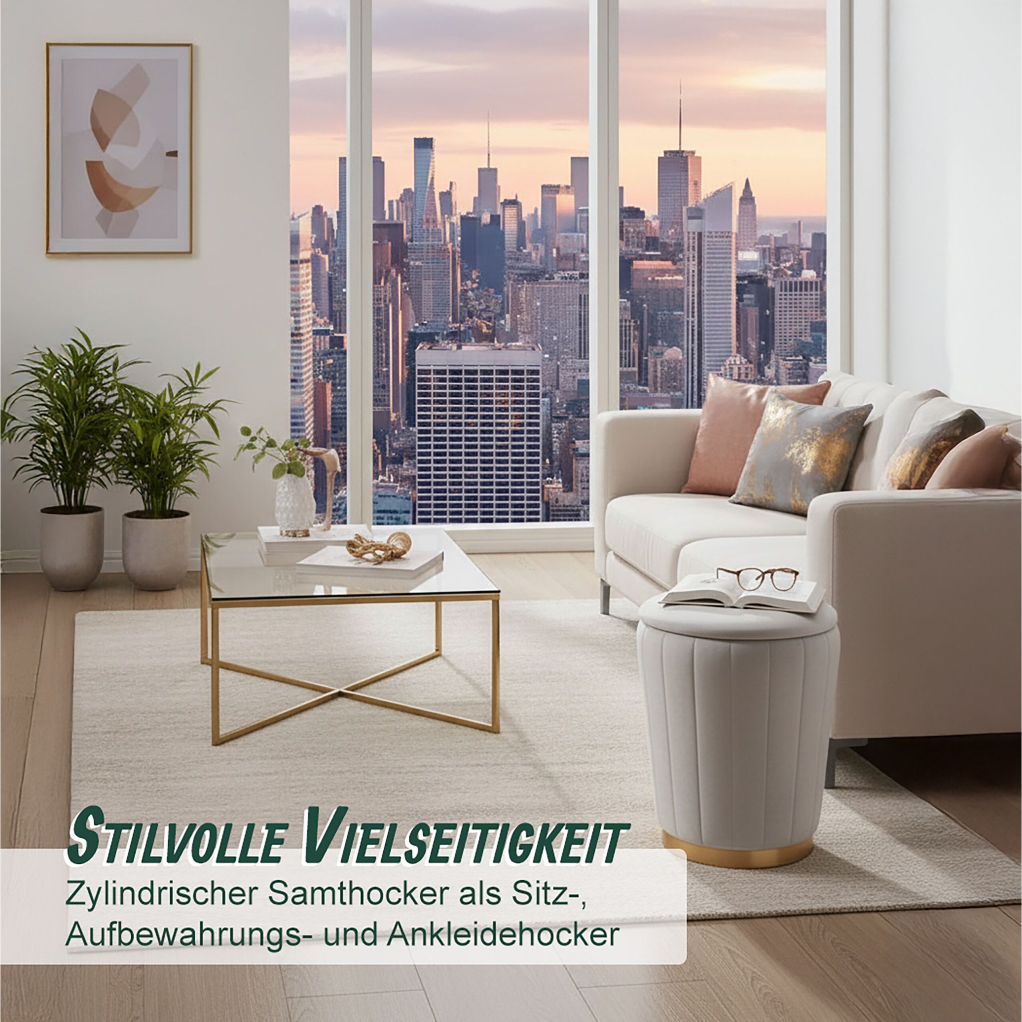 Hocker Samt mit Stauraum Gold-Grau von Relaxdays