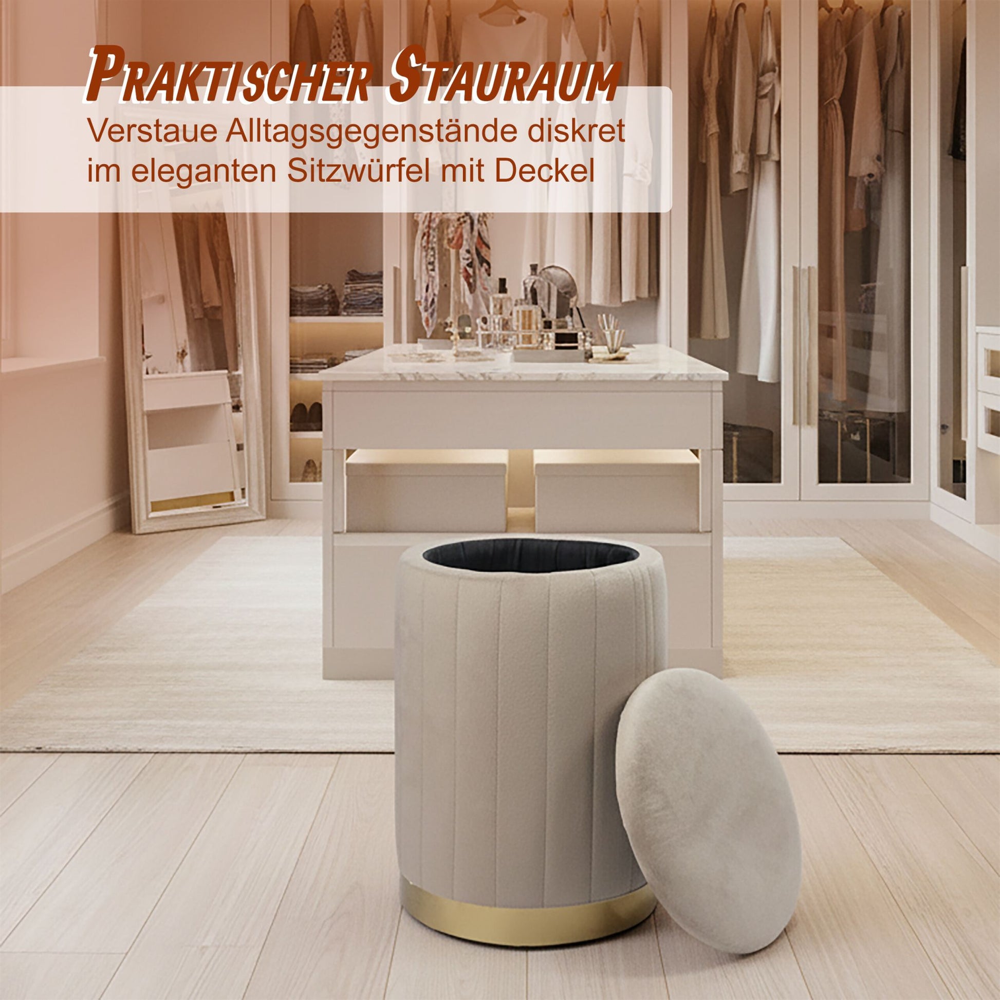 Hocker Samt mit Stauraum Gold-Grau von Relaxdays