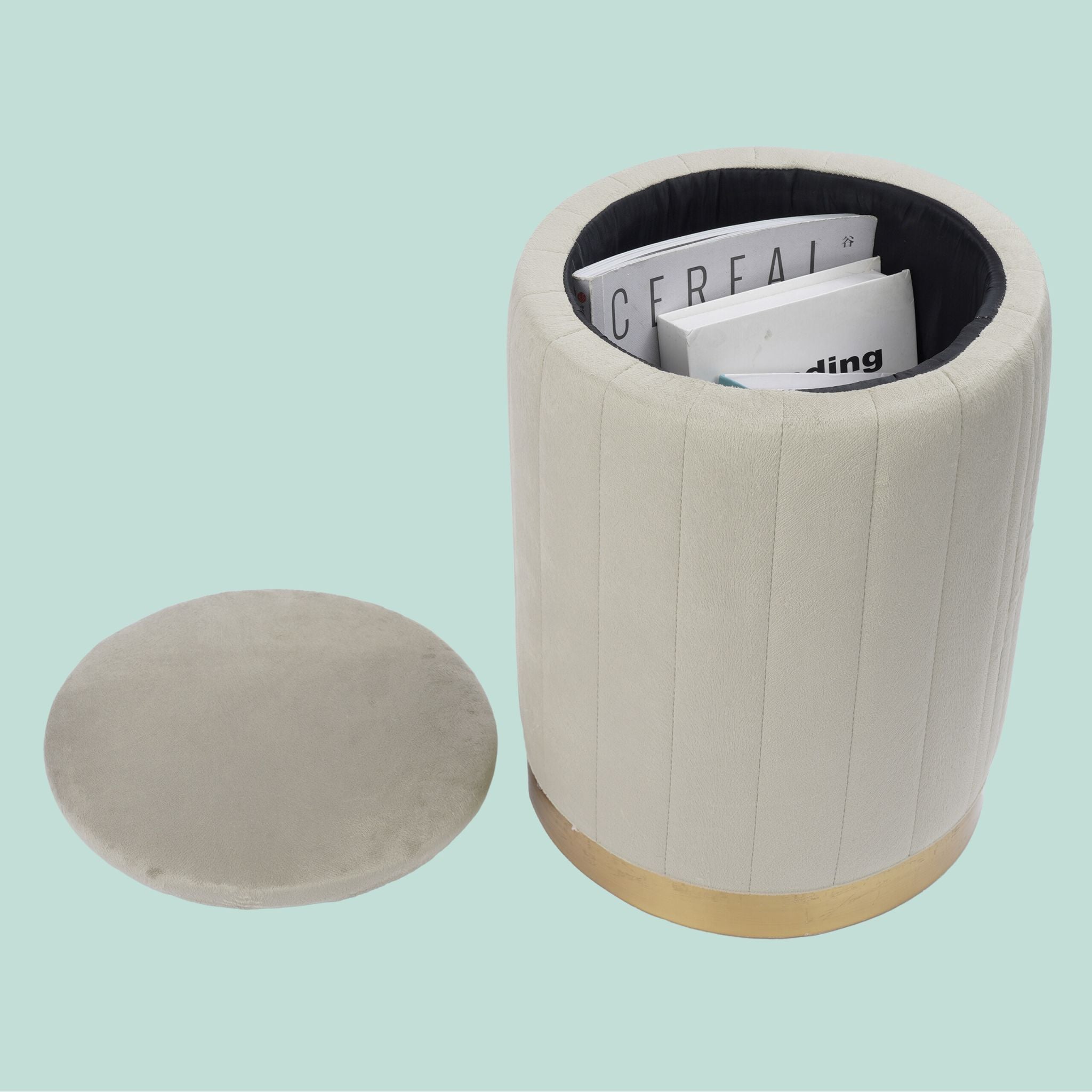 Hocker Samt mit Stauraum Gold-Grau von Relaxdays
