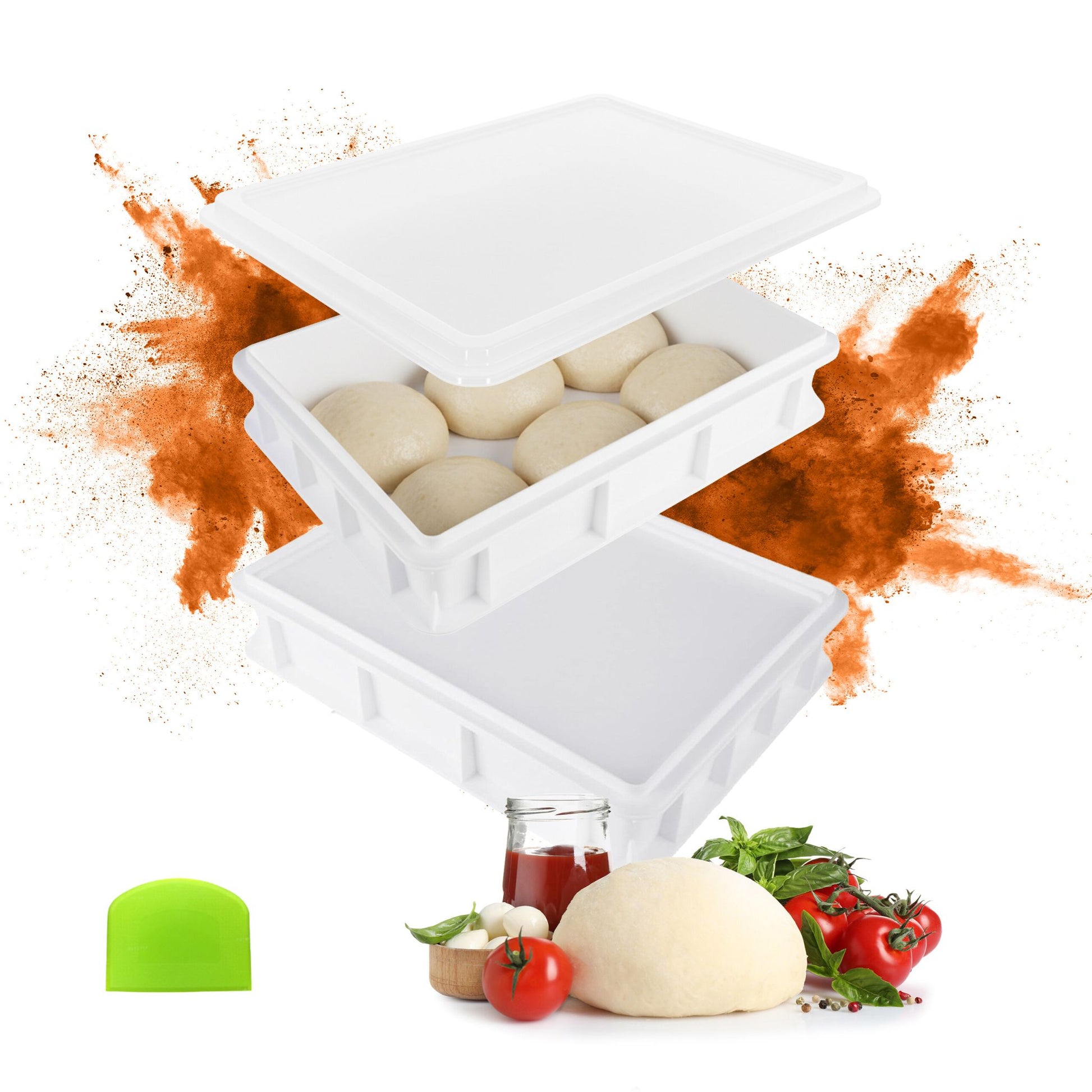Pizzaballenbox mit Deckel 2er-Set Weiss-Grün von Relaxdays
