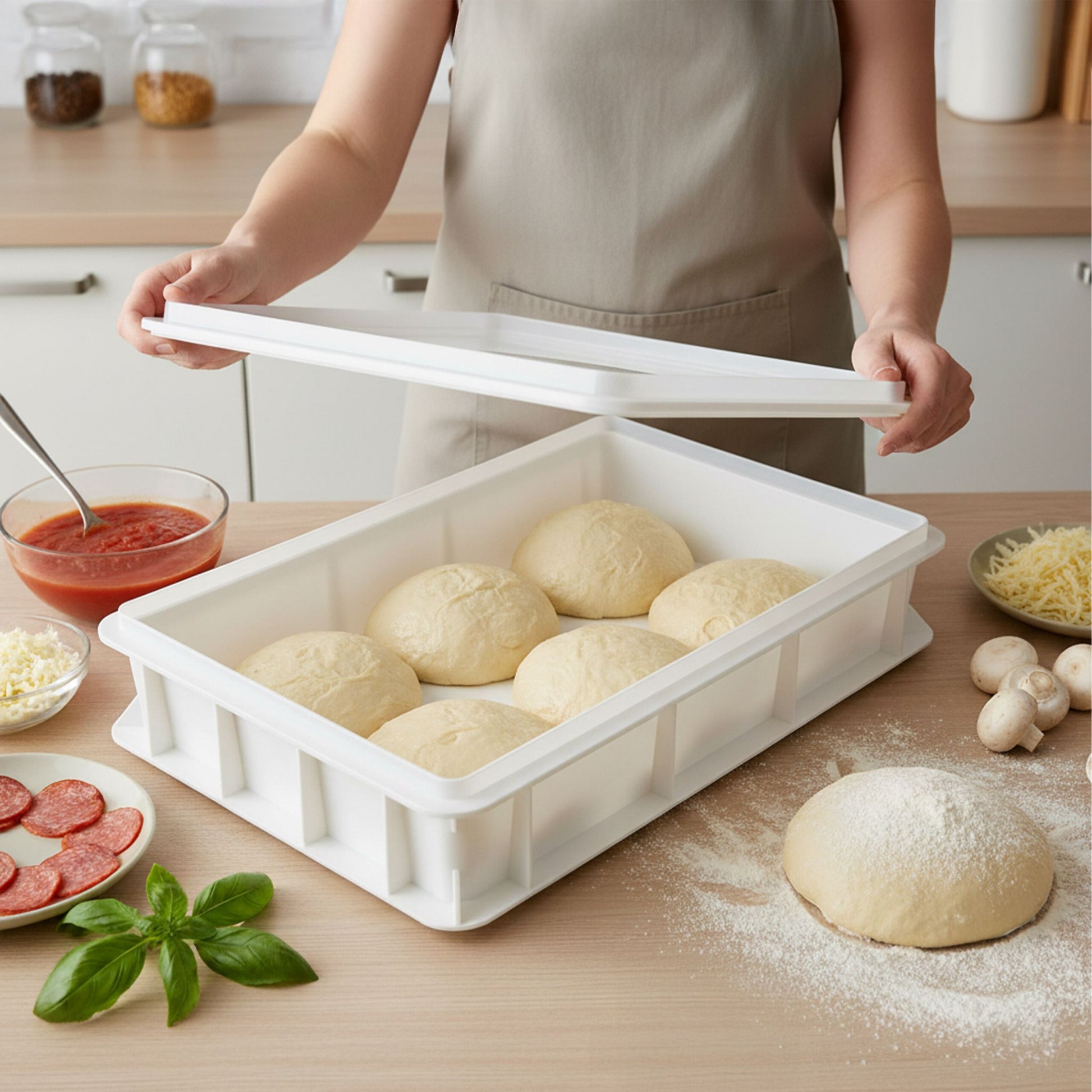 Pizzaballenbox mit Deckel 2er-Set Weiss-Grün von Relaxdays