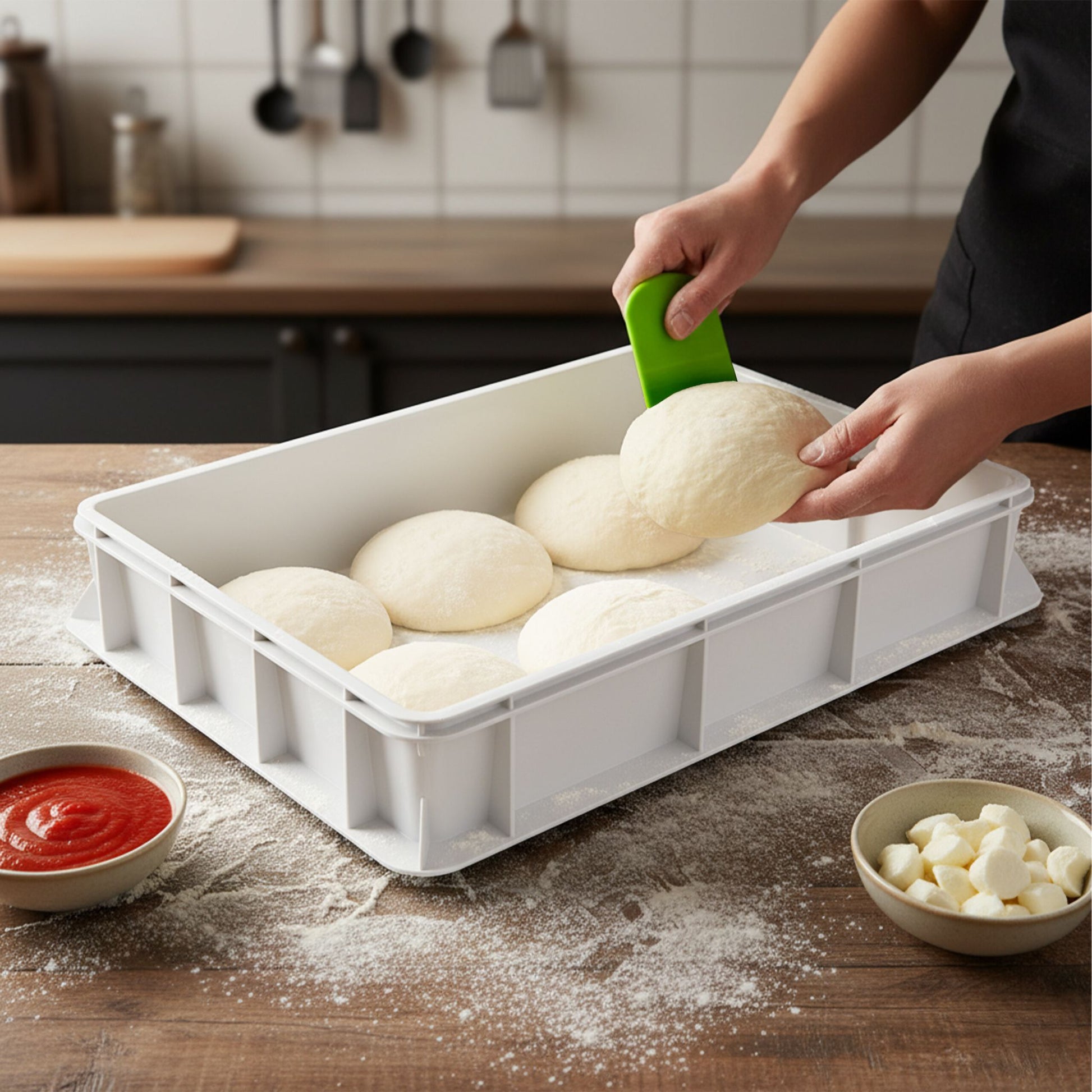 Pizzaballenbox mit Deckel 2er-Set Weiss-Grün von Relaxdays