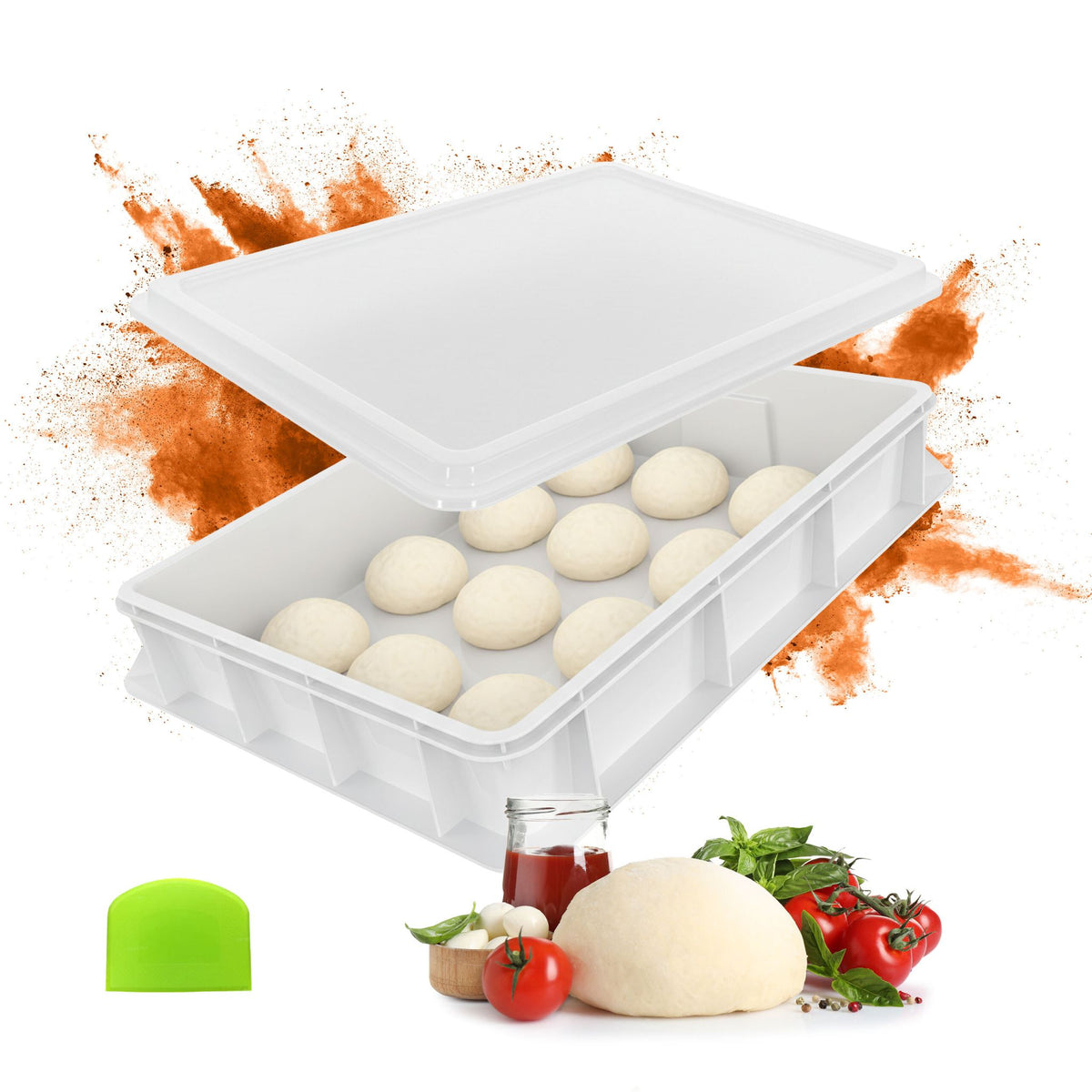 Pizzaballenbox mit Deckel Weiss-Grün von Relaxdays