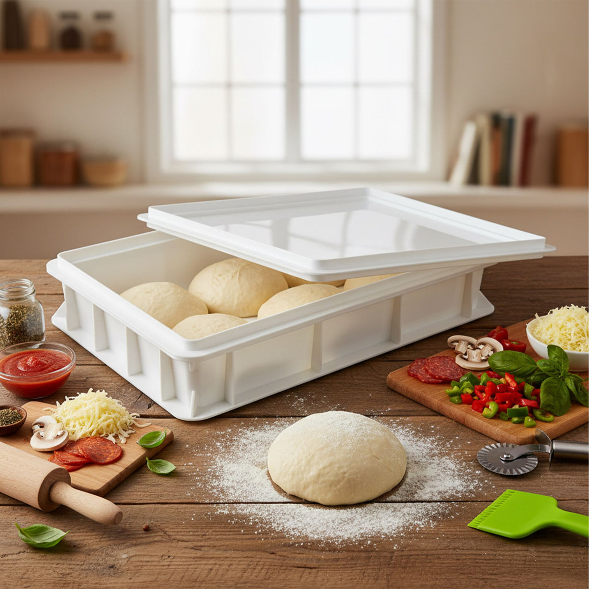 Pizzaballenbox mit Deckel Weiss-Grün von Relaxdays
