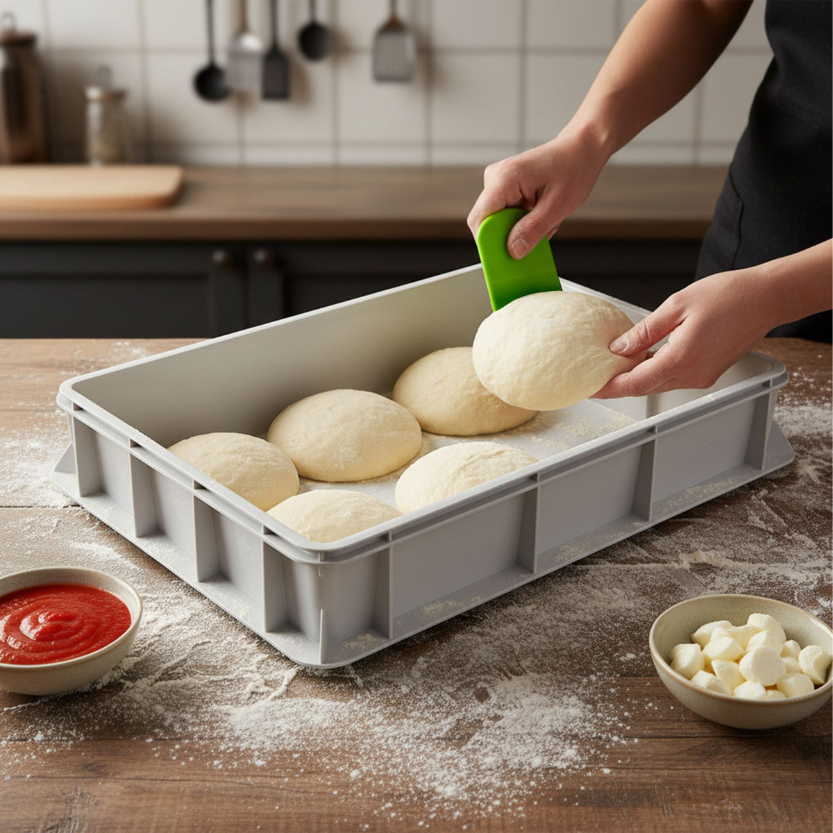 Pizzaballenbox mit Deckel Weiss-Grün von Relaxdays