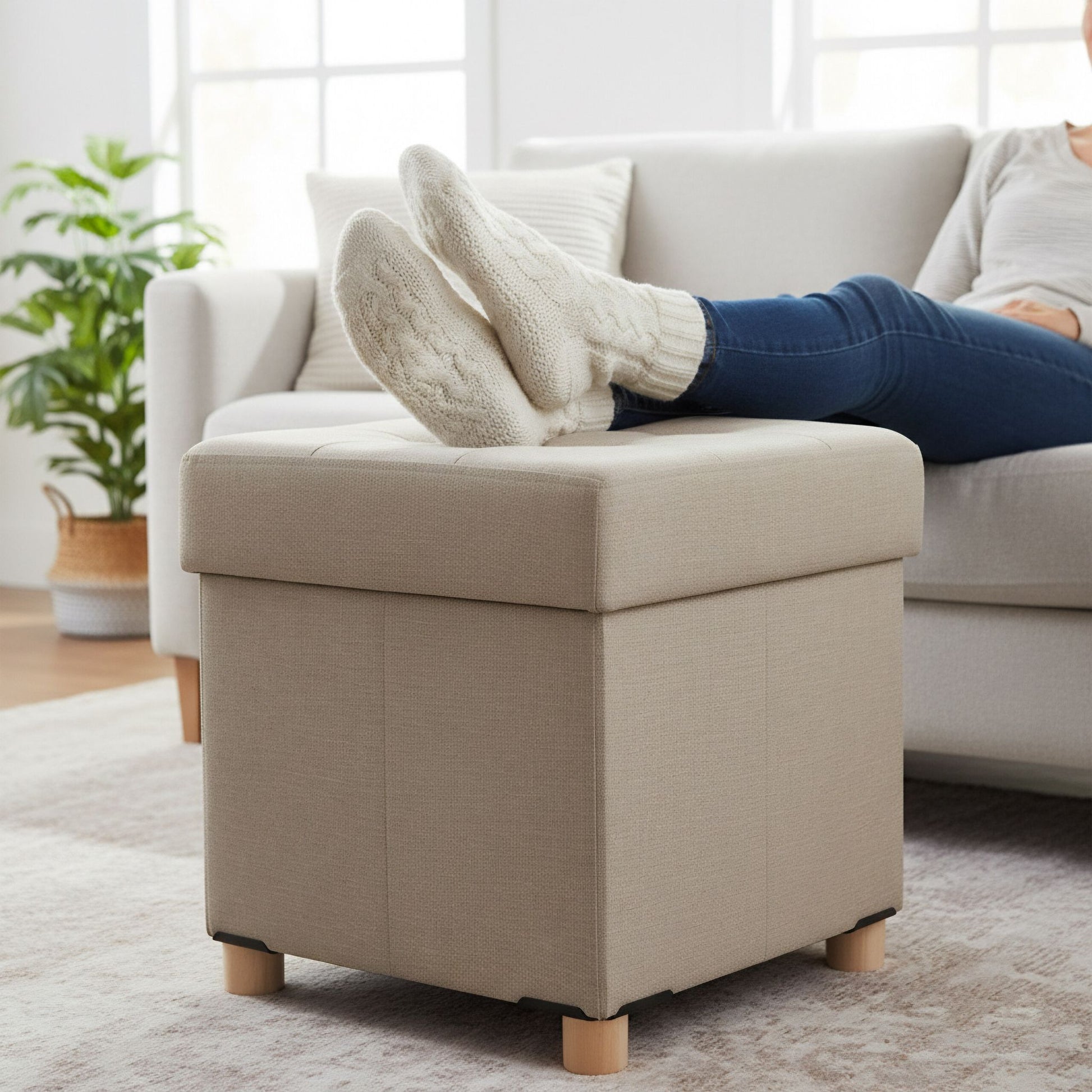 Hocker mit Stauraum Beige von Relaxdays