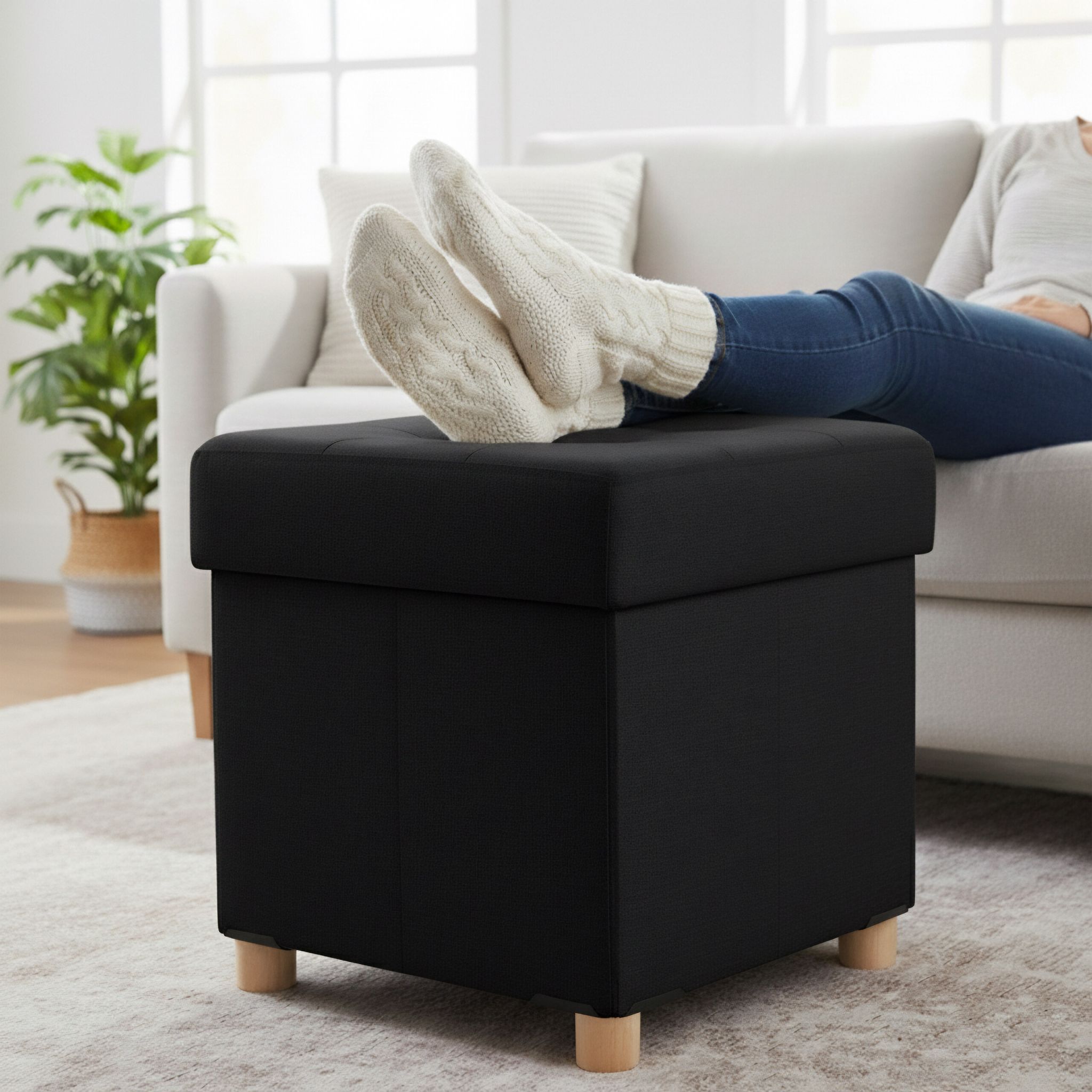 Hocker mit Stauraum Schwarz von Relaxdays
