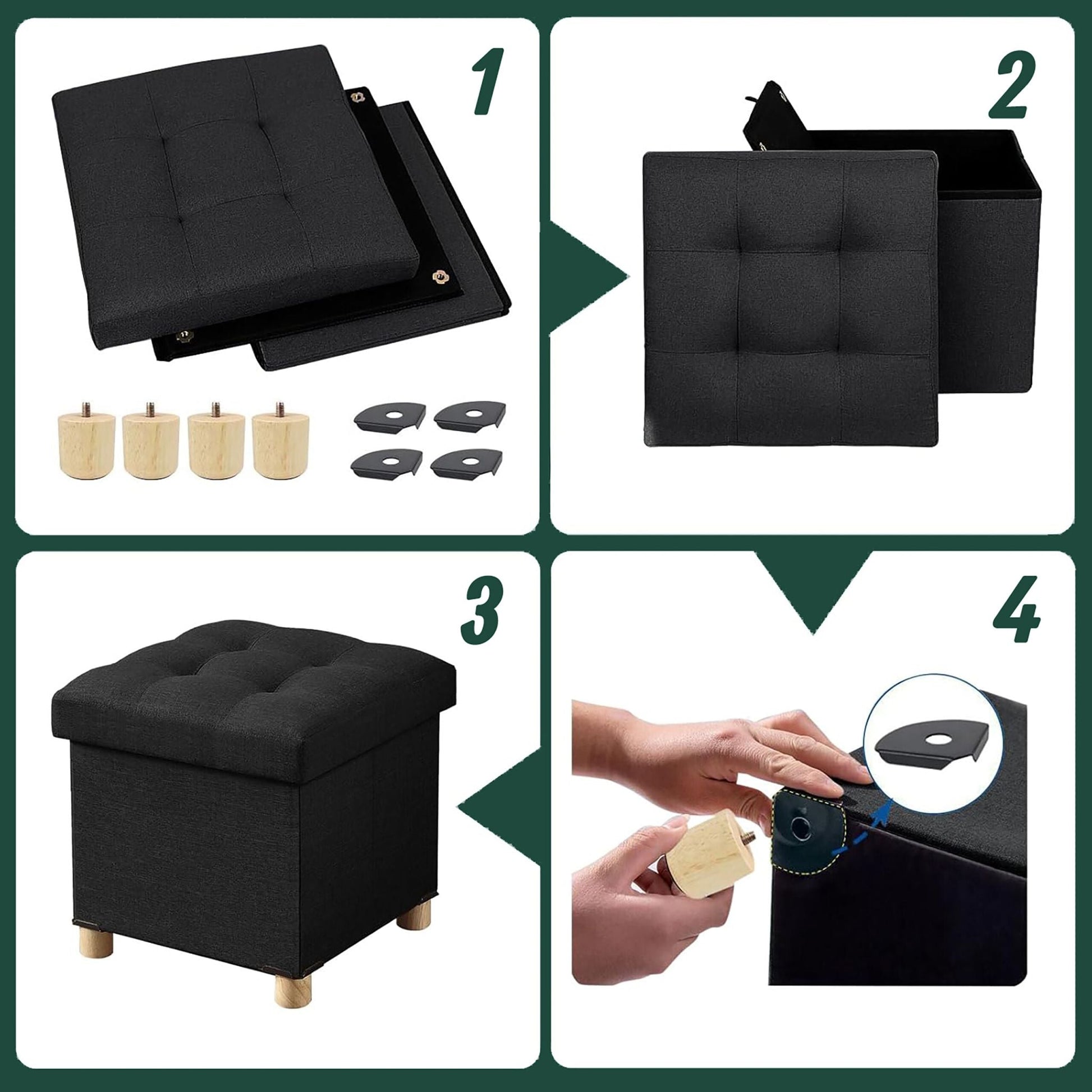 Hocker mit Stauraum Schwarz von Relaxdays