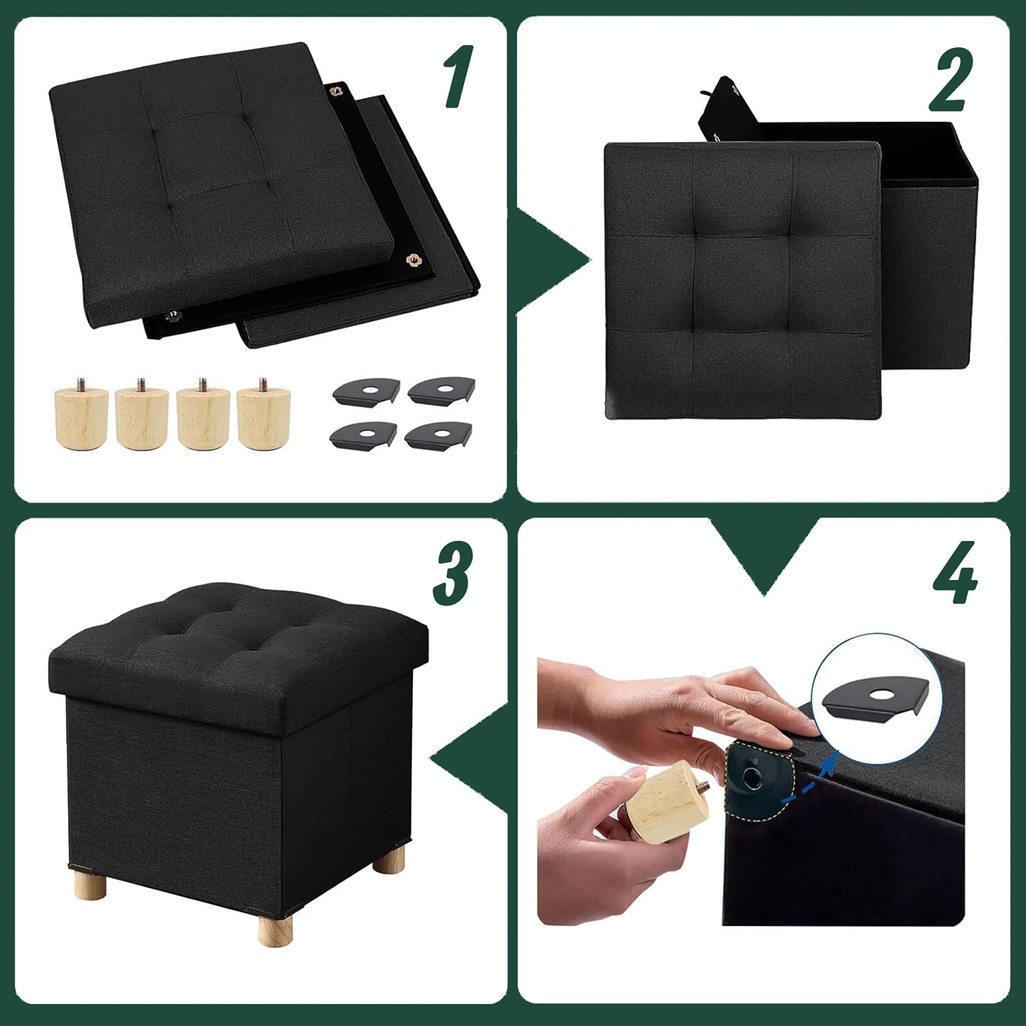 Hocker mit Stauraum Schwarz von Relaxdays