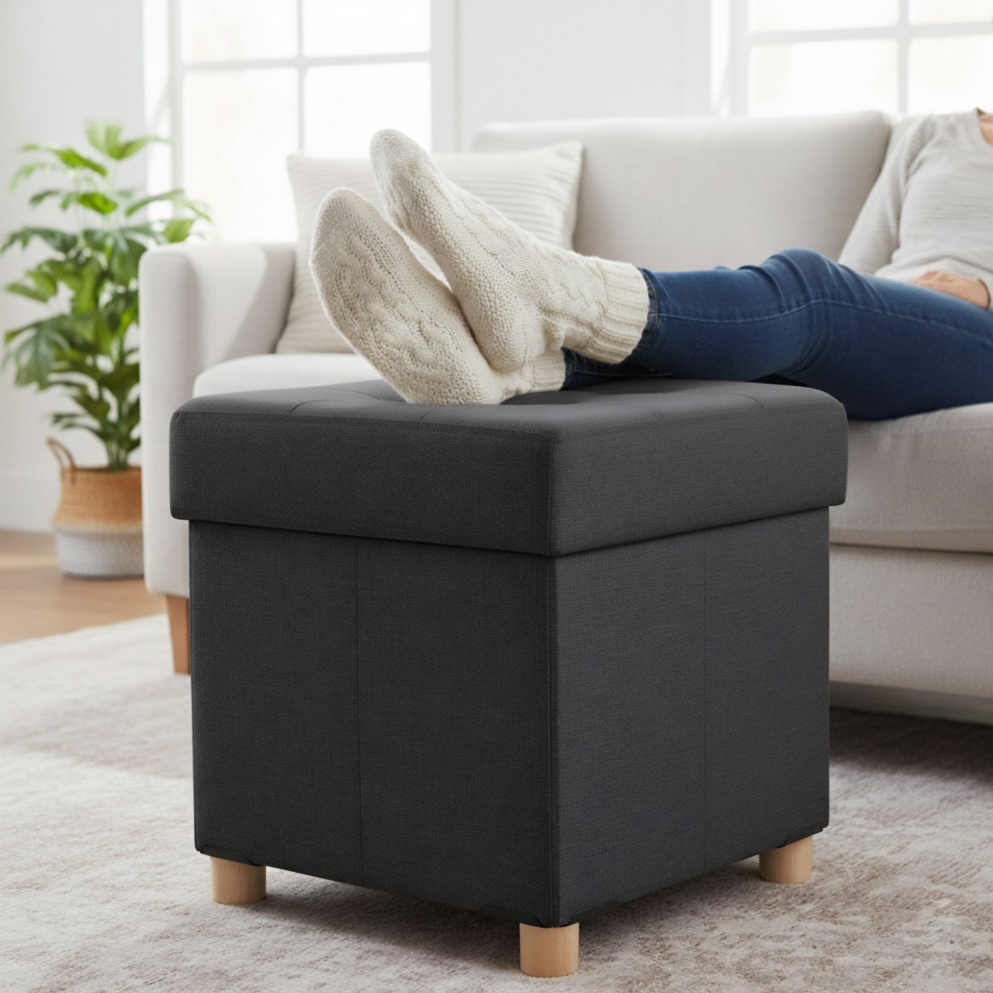 Hocker mit Stauraum Anthrazit von Relaxdays