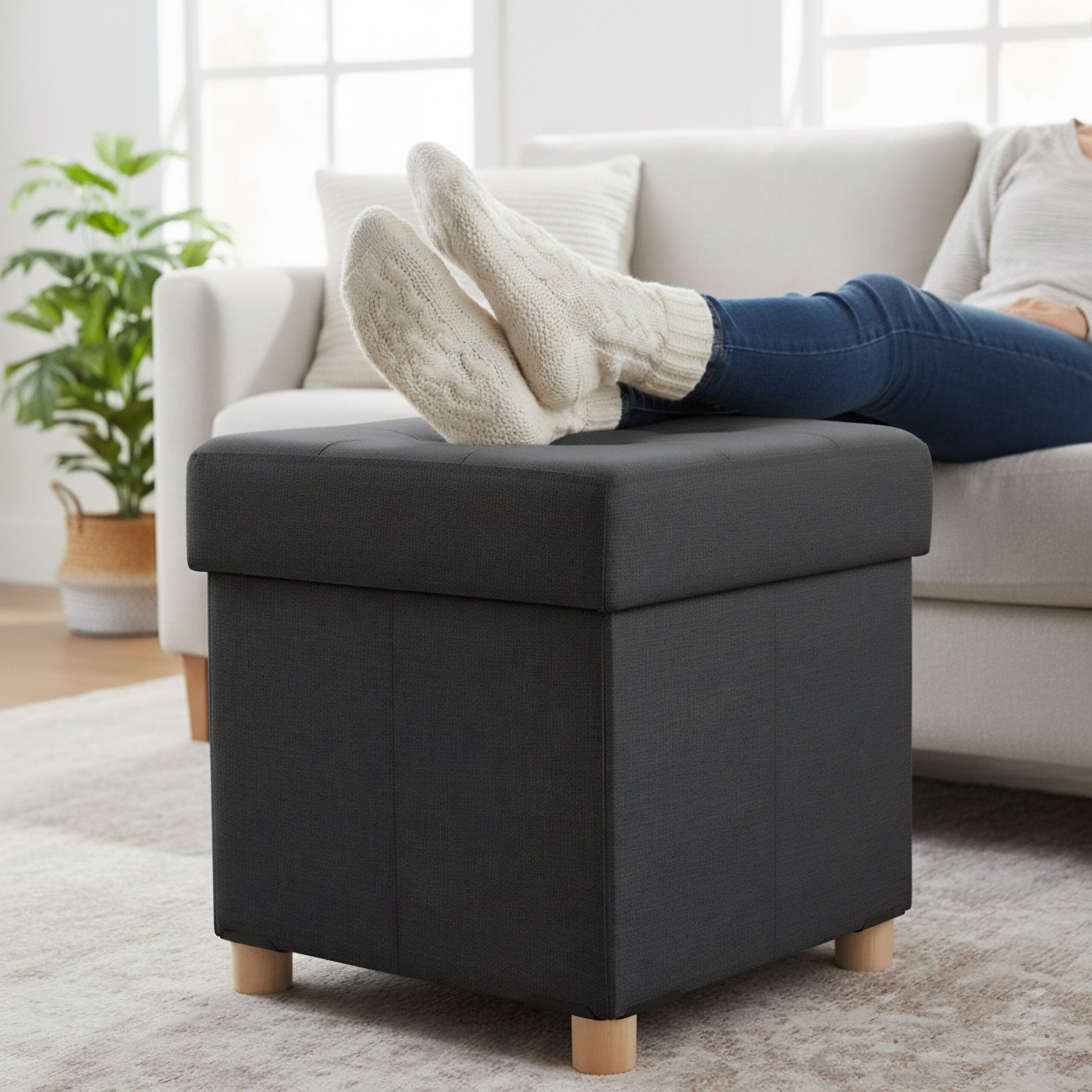 Hocker mit Stauraum Anthrazit von Relaxdays