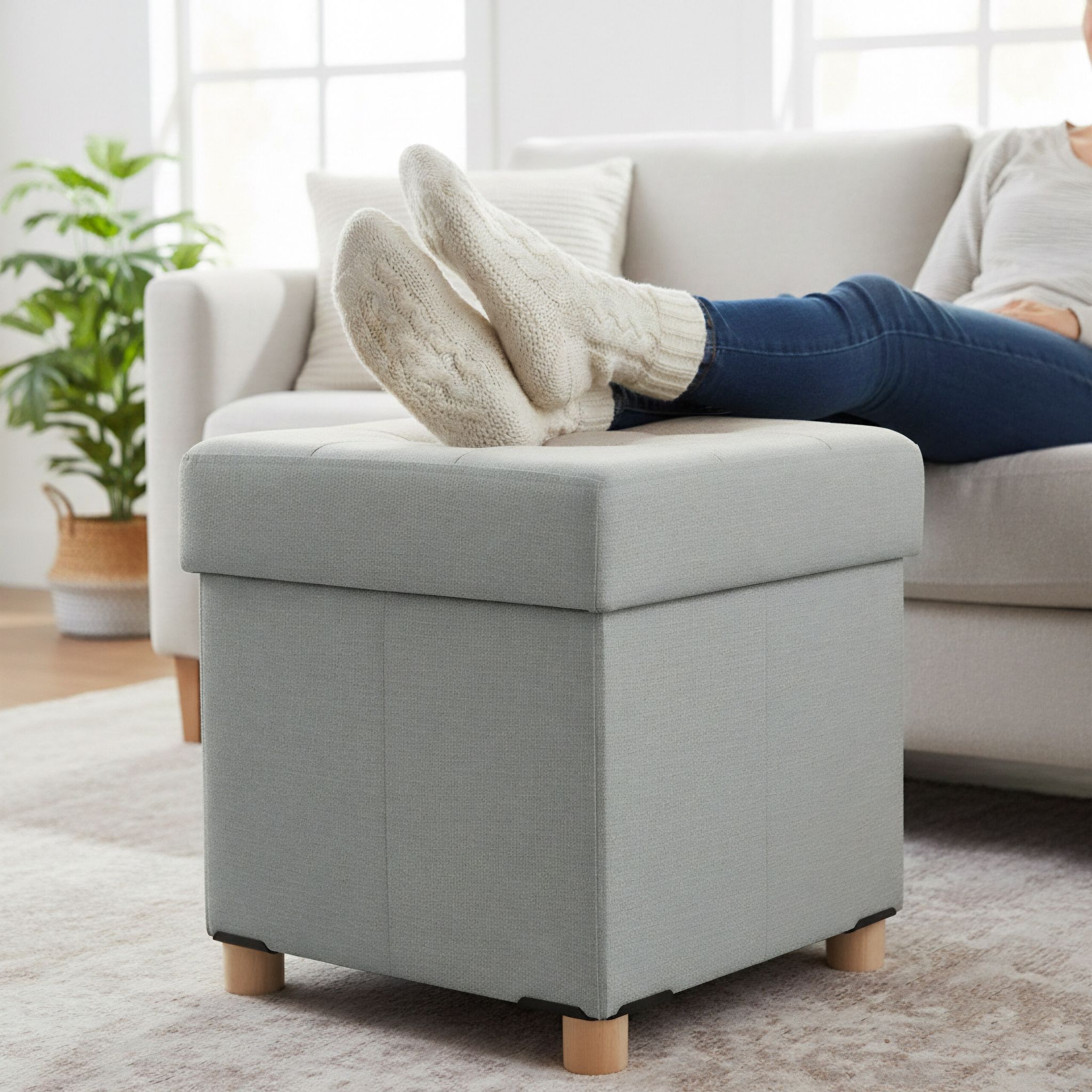 Hocker mit Stauraum Grau von Relaxdays
