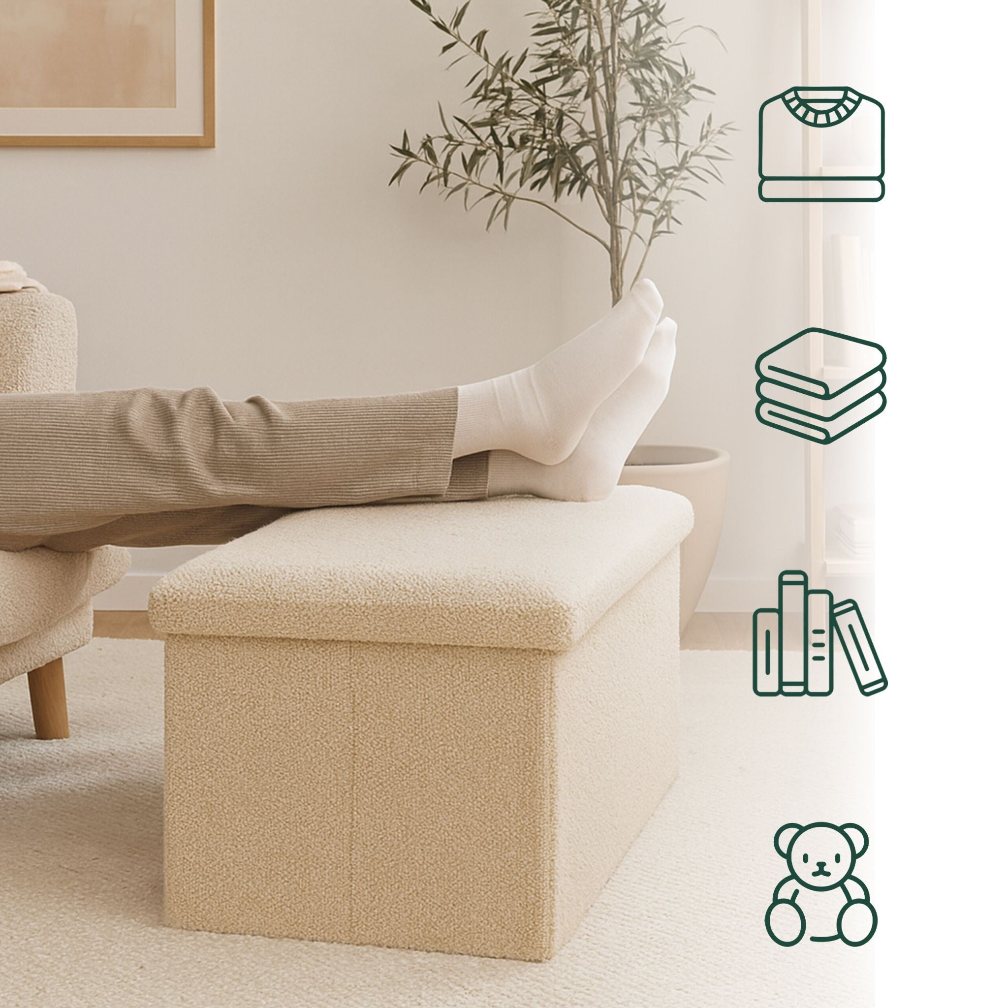 Sitzbank Teddystoff Beige von Relaxdays
