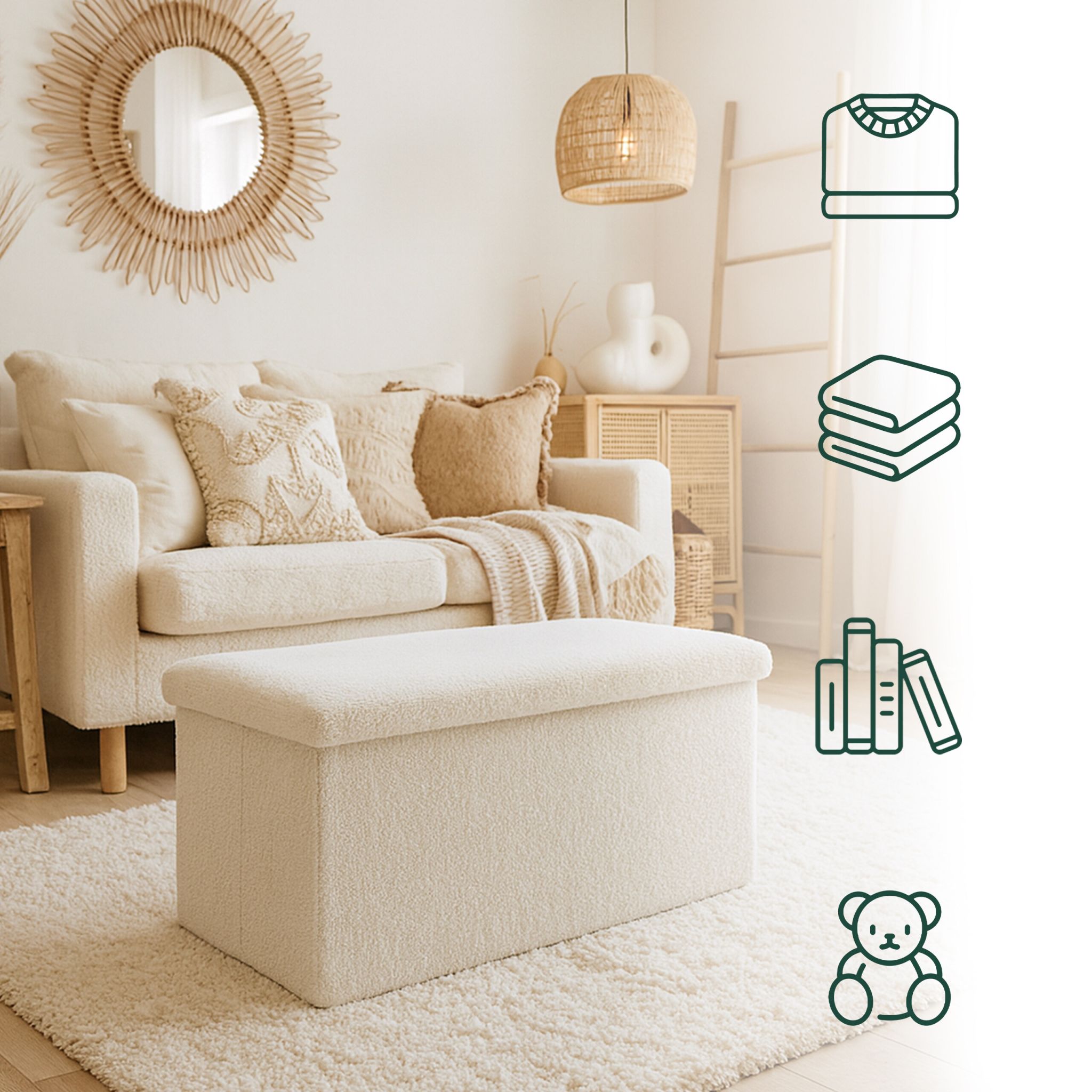 Sitzbank Teddystoff Weiss von Relaxdays