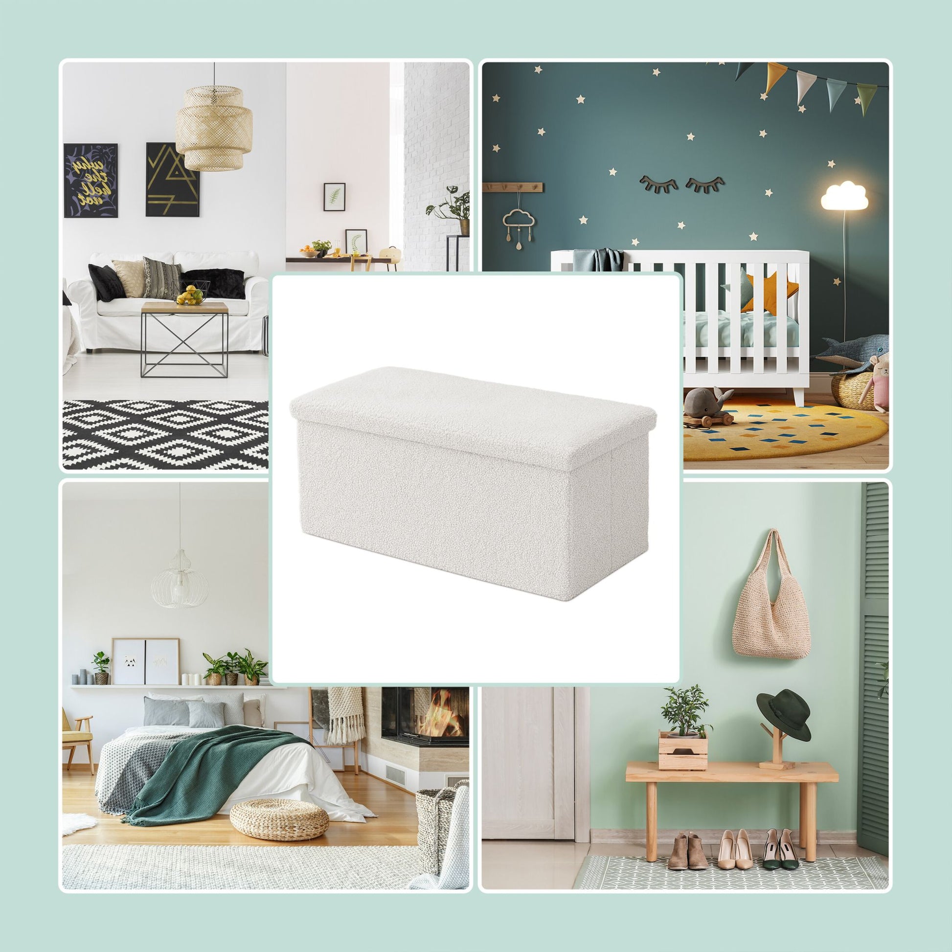 Sitzbank Teddystoff Weiss von Relaxdays
