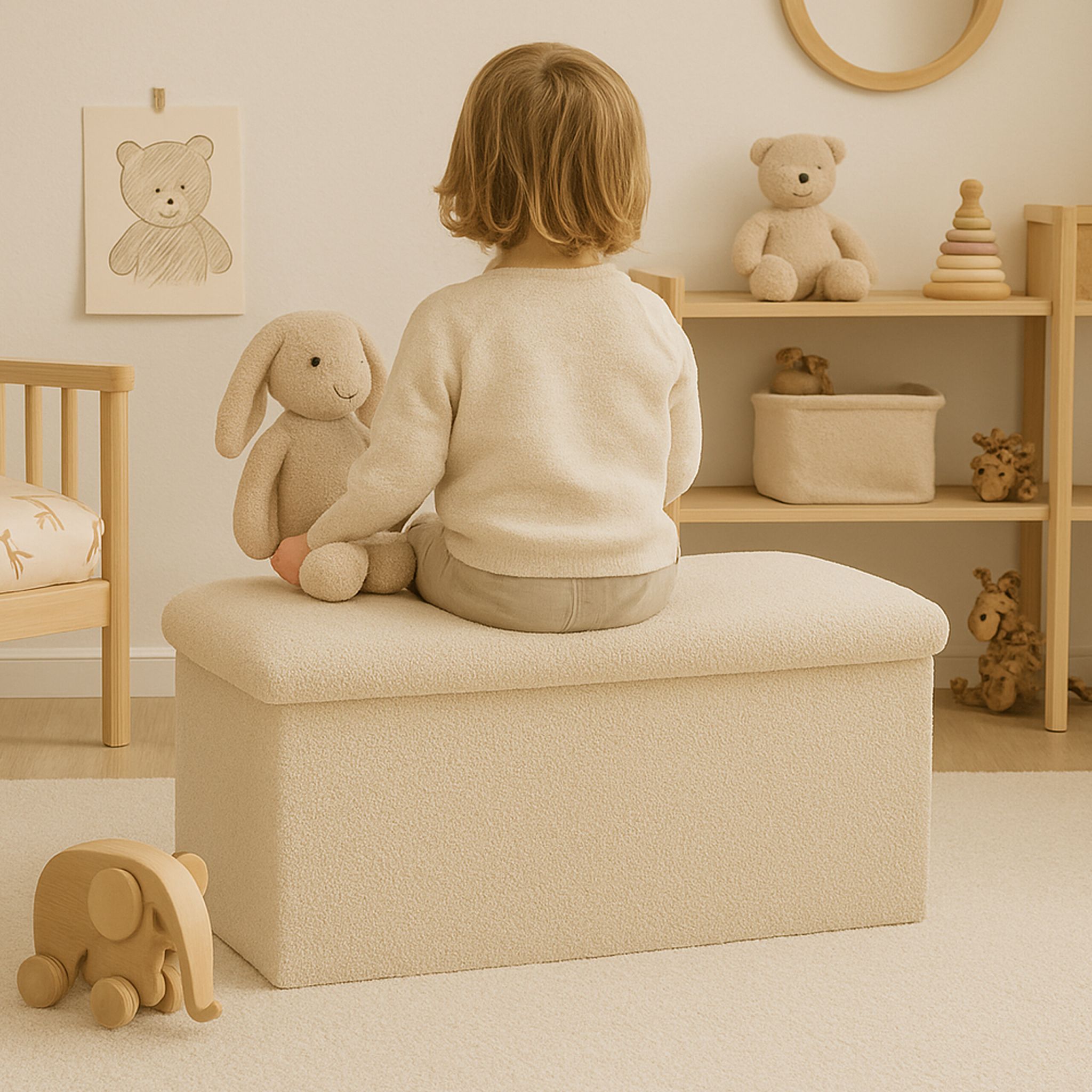 Sitzbank Teddystoff Weiss von Relaxdays