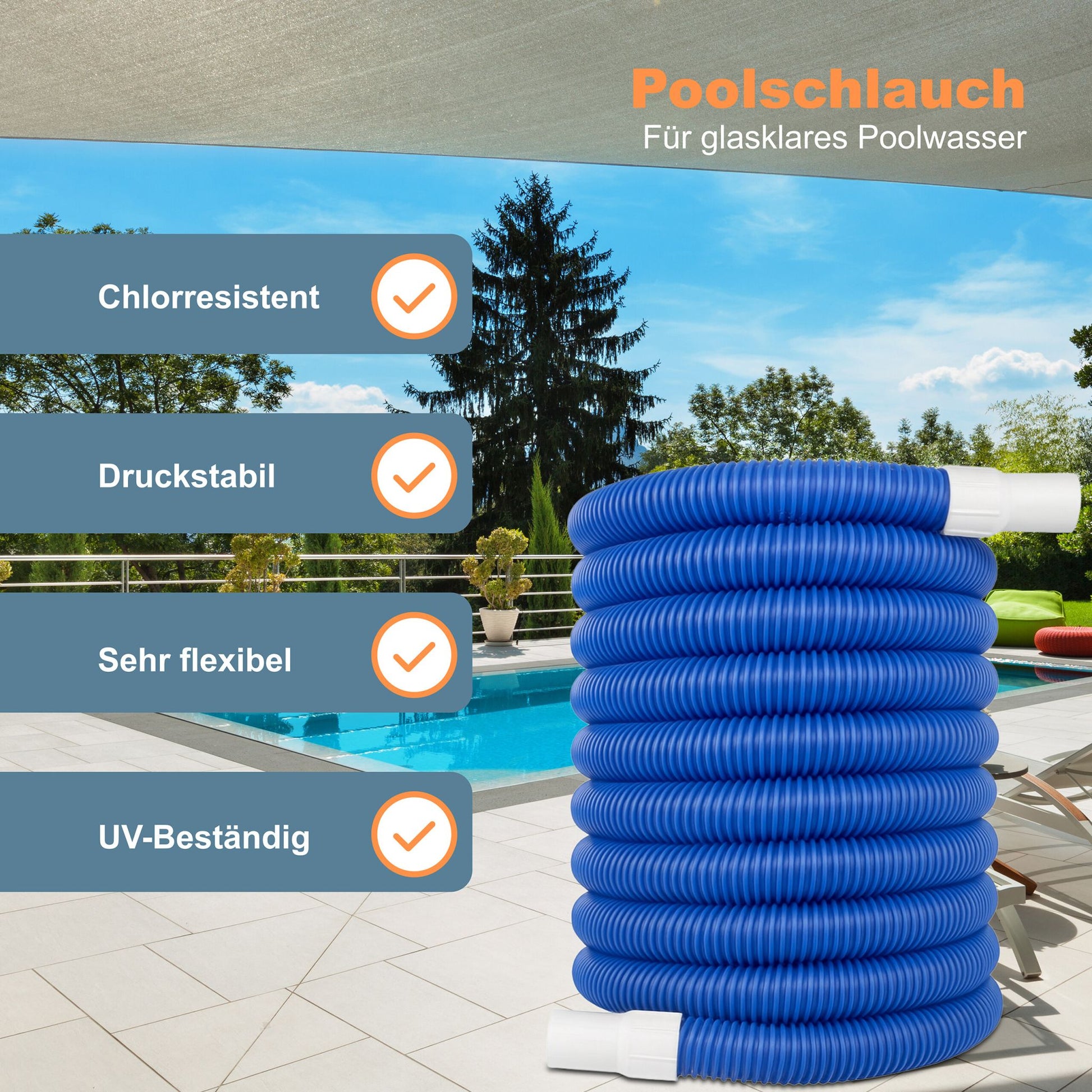 Poolschlauch blau 32mm Weiss-Blau von Relaxdays