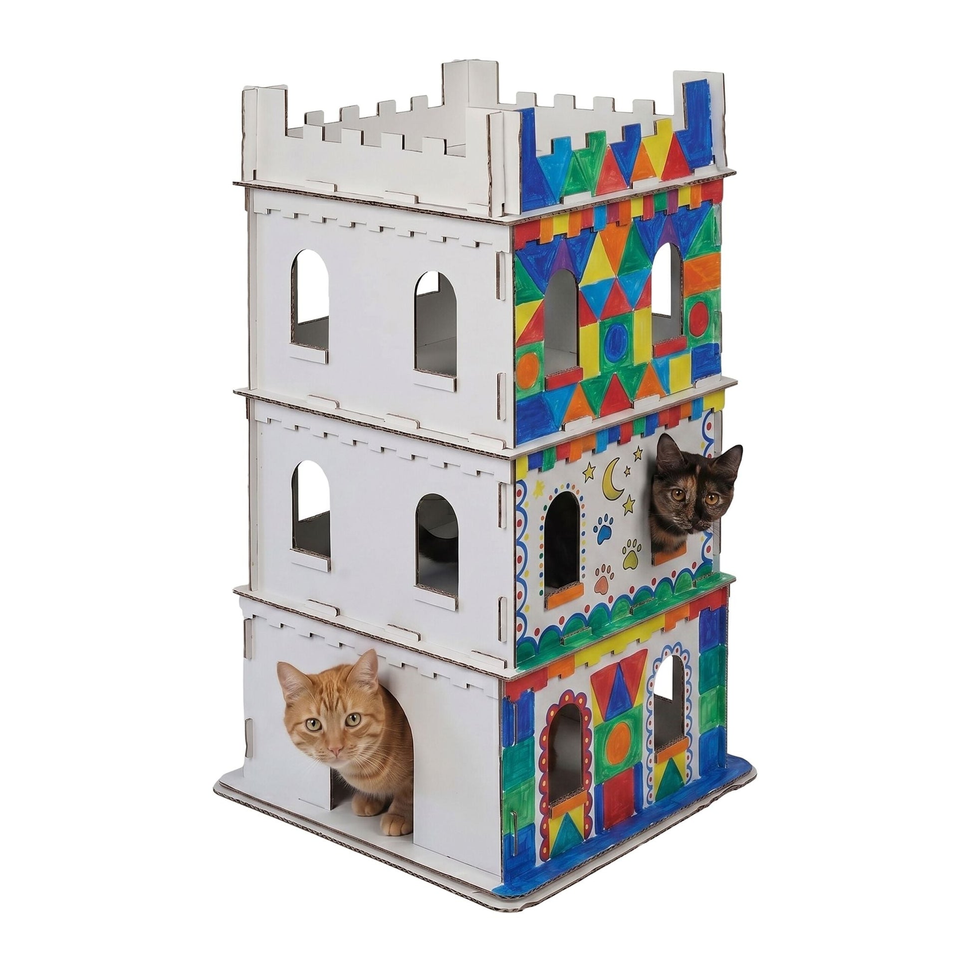 Katzenburg XL Pappe Weiss von Relaxdays