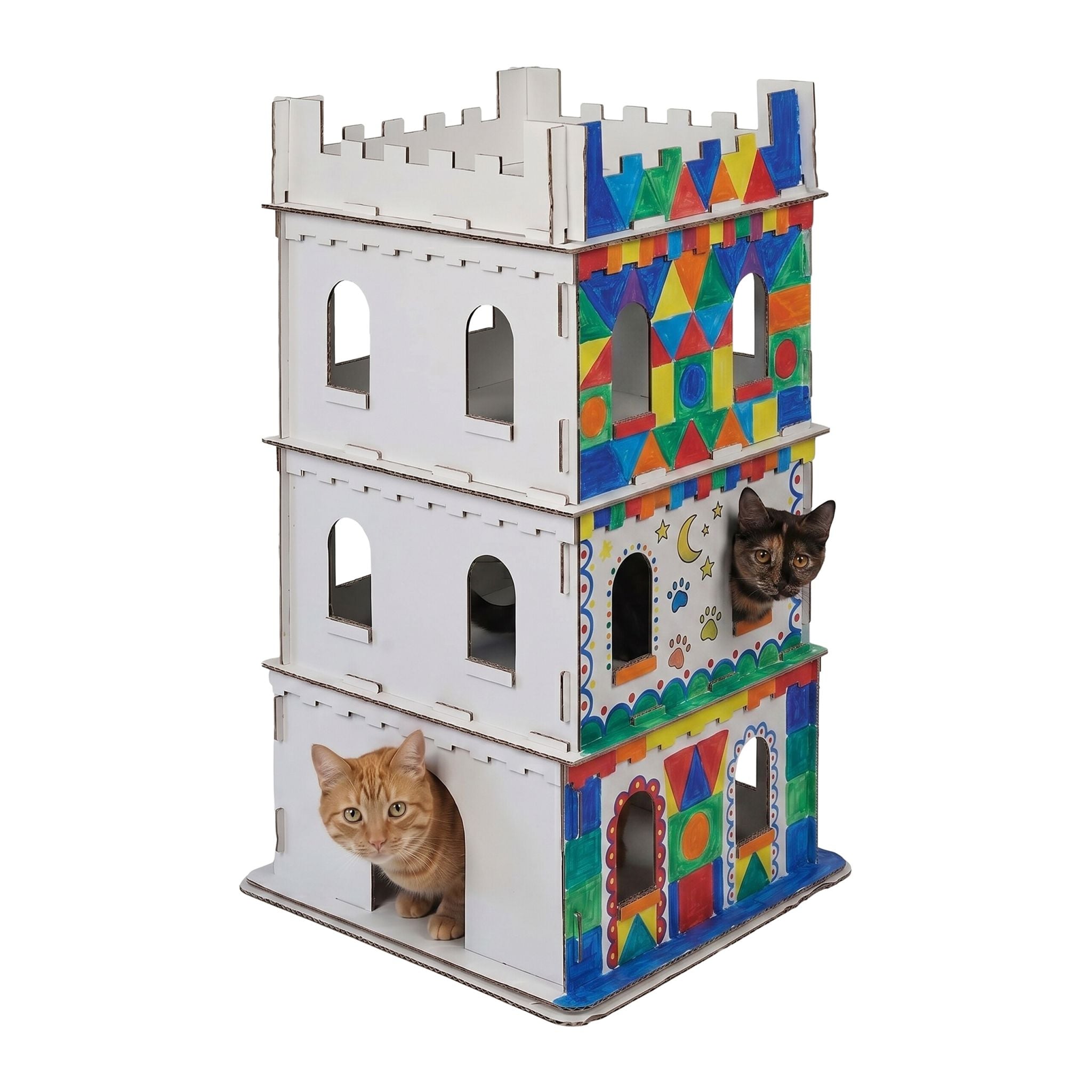 Katzenburg XL Pappe Weiss von Relaxdays