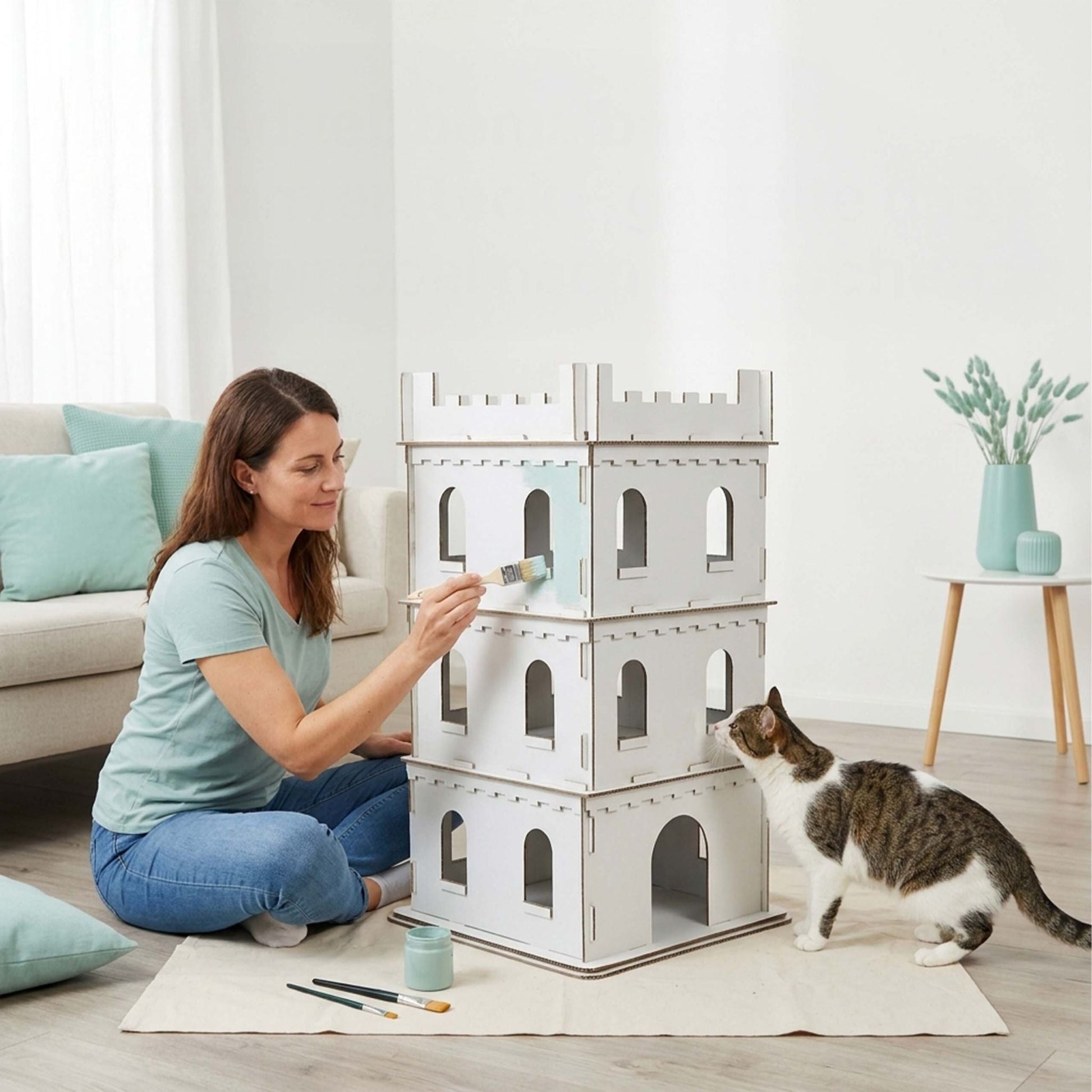 Katzenburg XL Pappe Weiss von Relaxdays