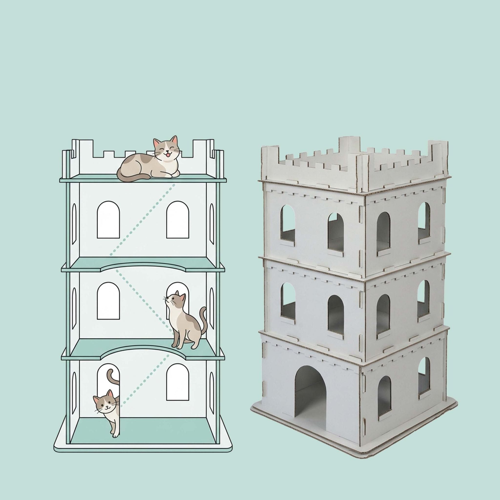Katzenburg XL Pappe Weiss von Relaxdays