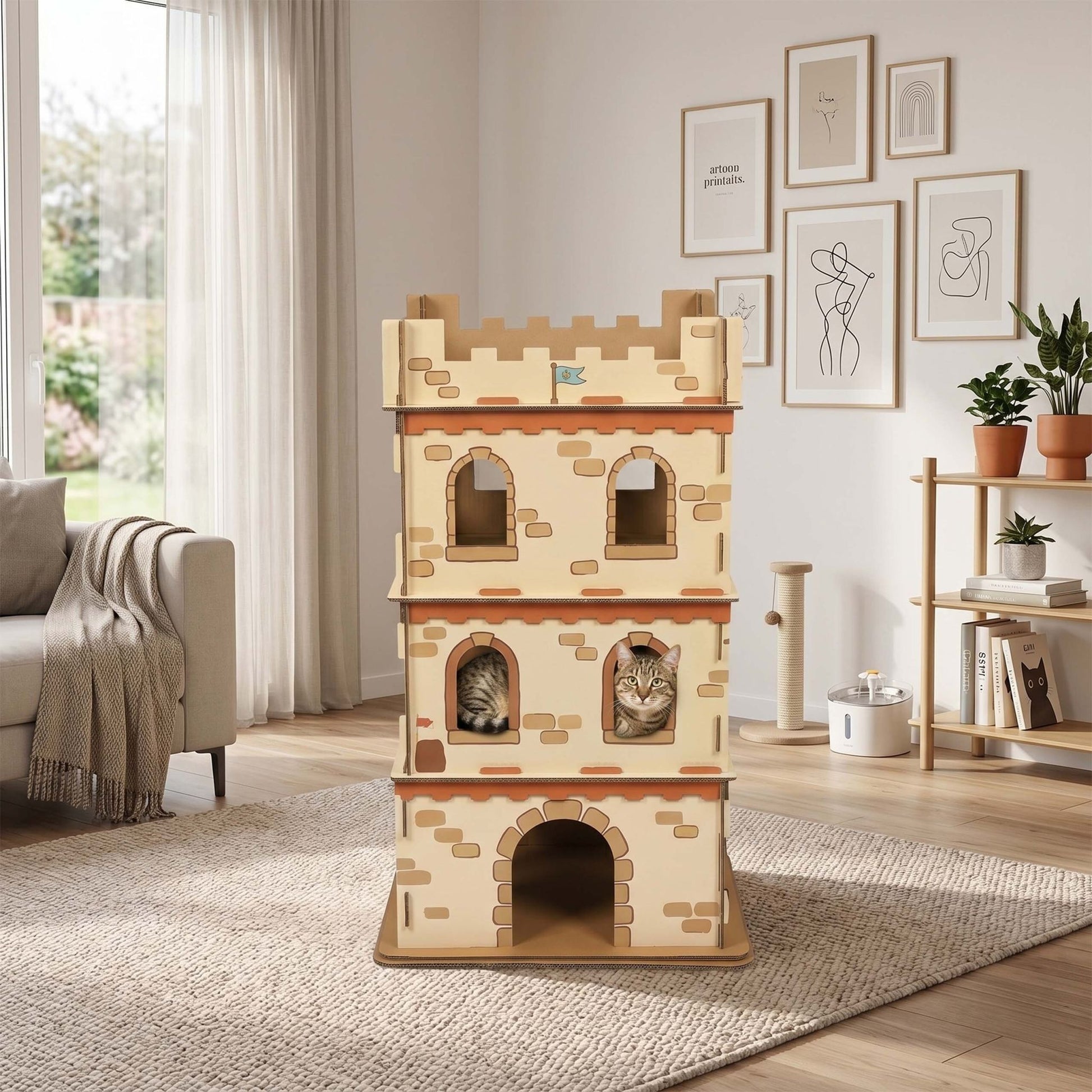 Katzenburg XL Pappe Braun von Relaxdays