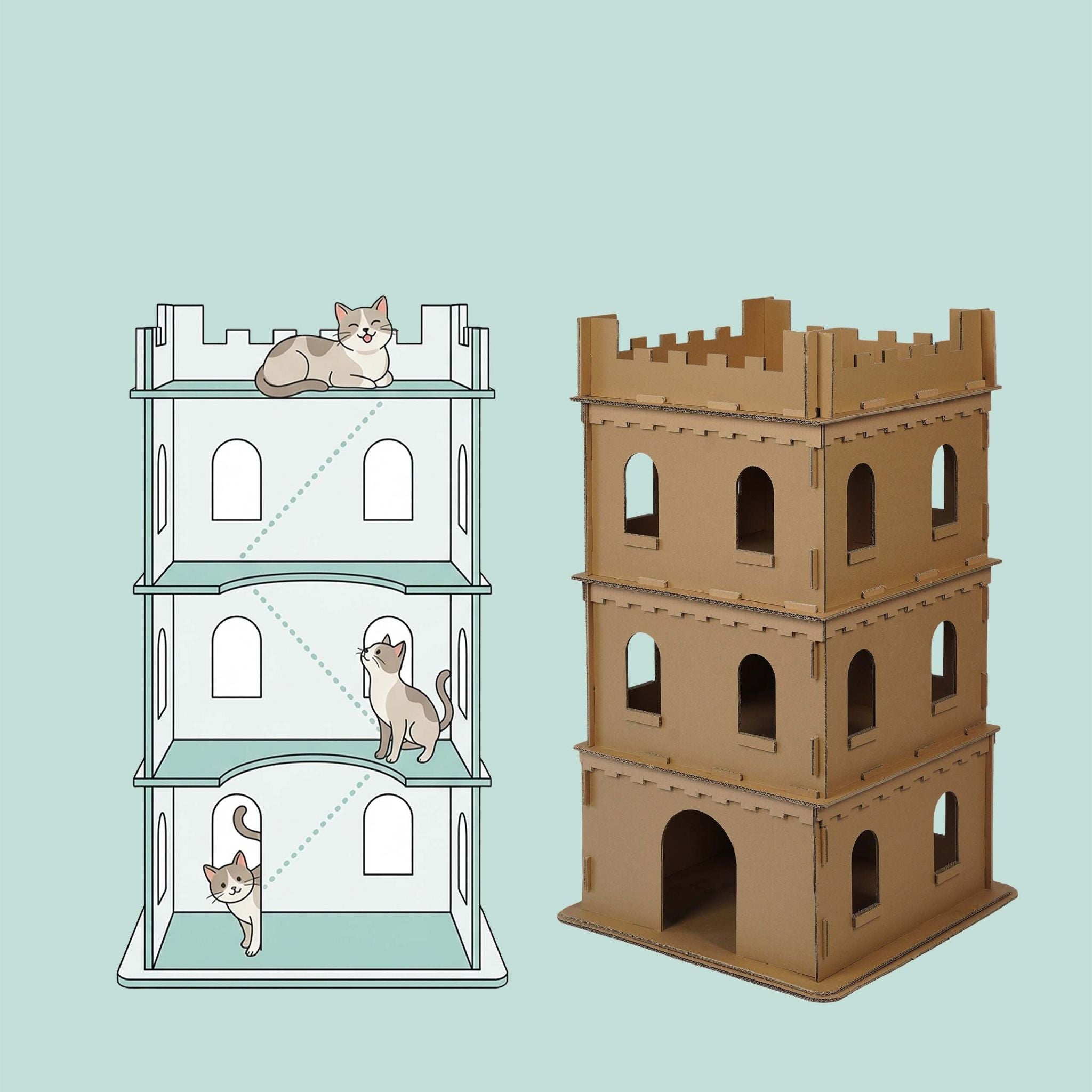Katzenburg XL Pappe Braun von Relaxdays