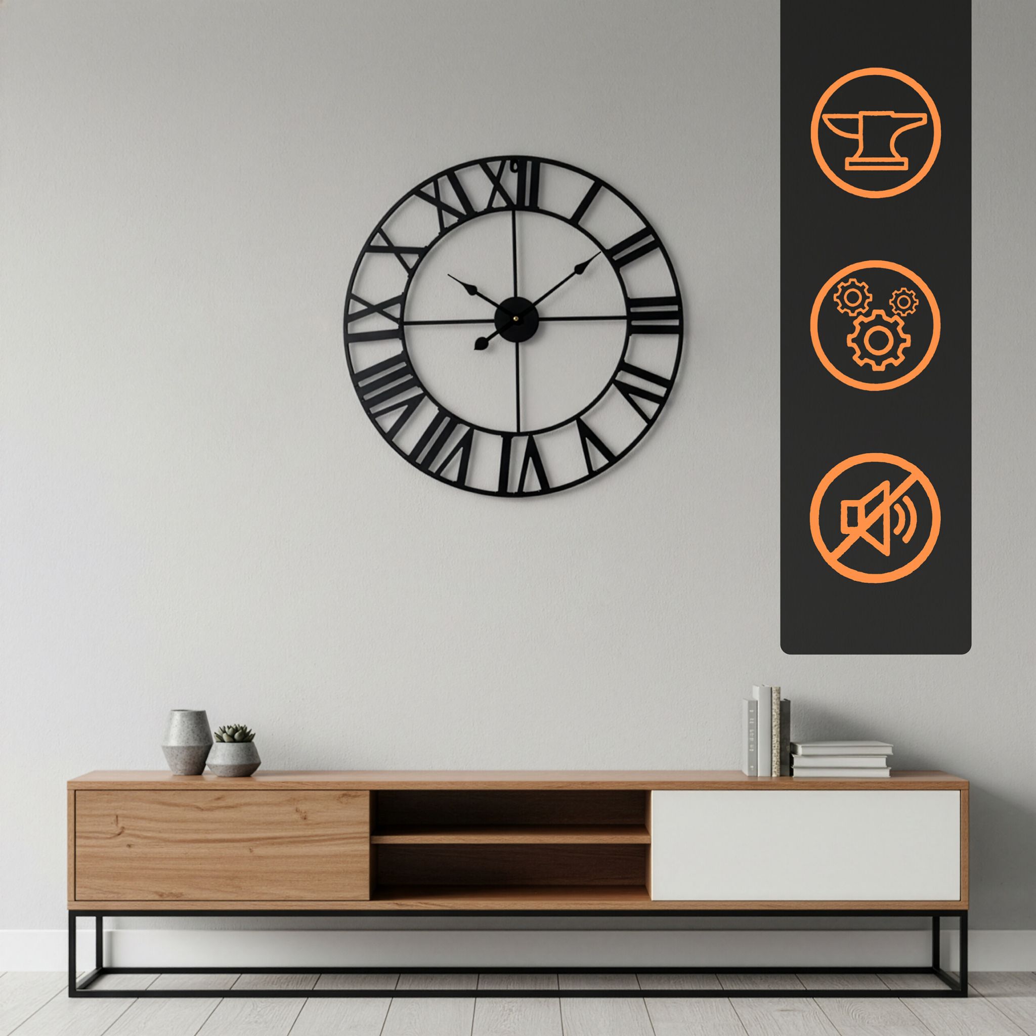 Wanduhr mit römischen Zahlen Schwarz von Relaxdays
