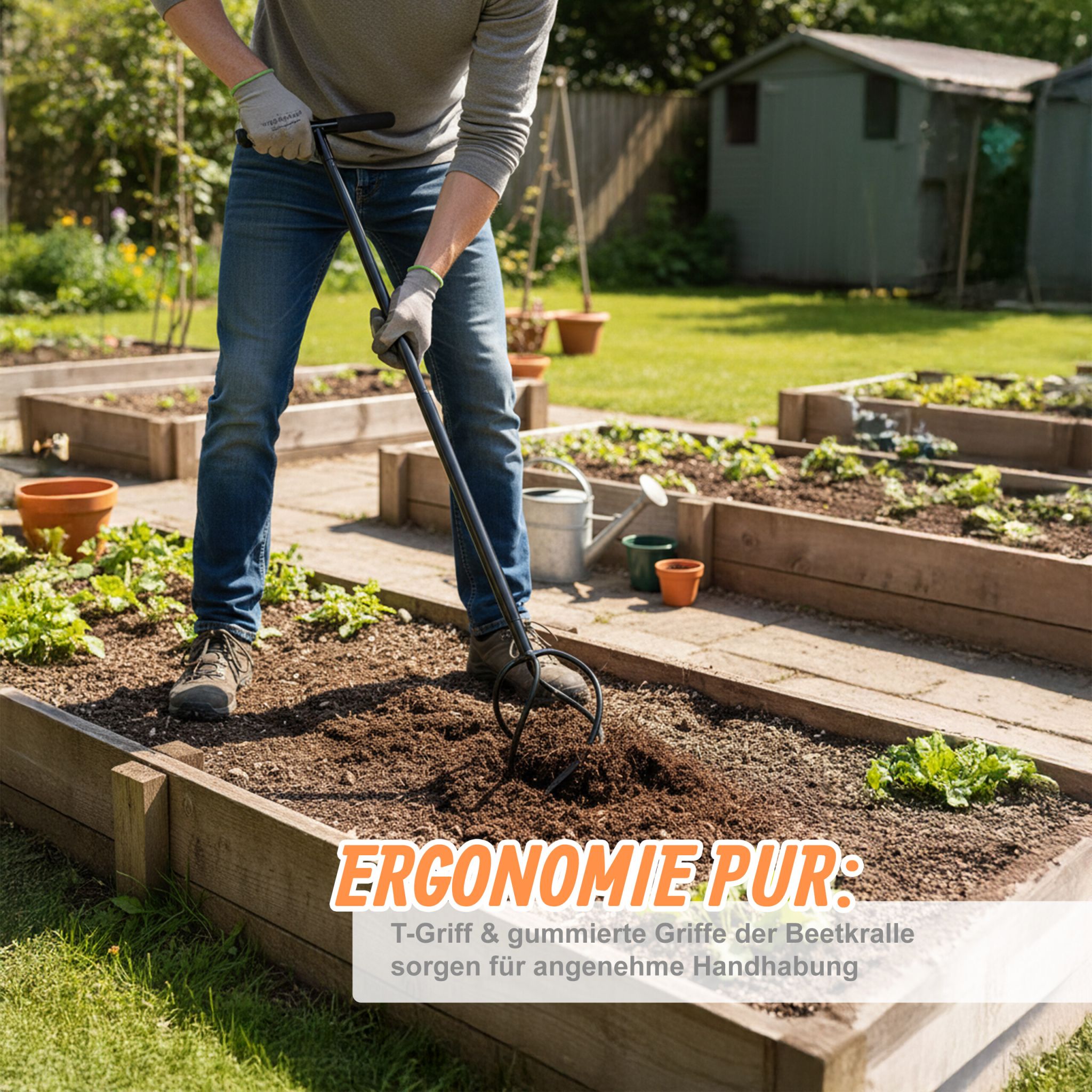 Gartenkralle mit Stiel Schwarz von Relaxdays