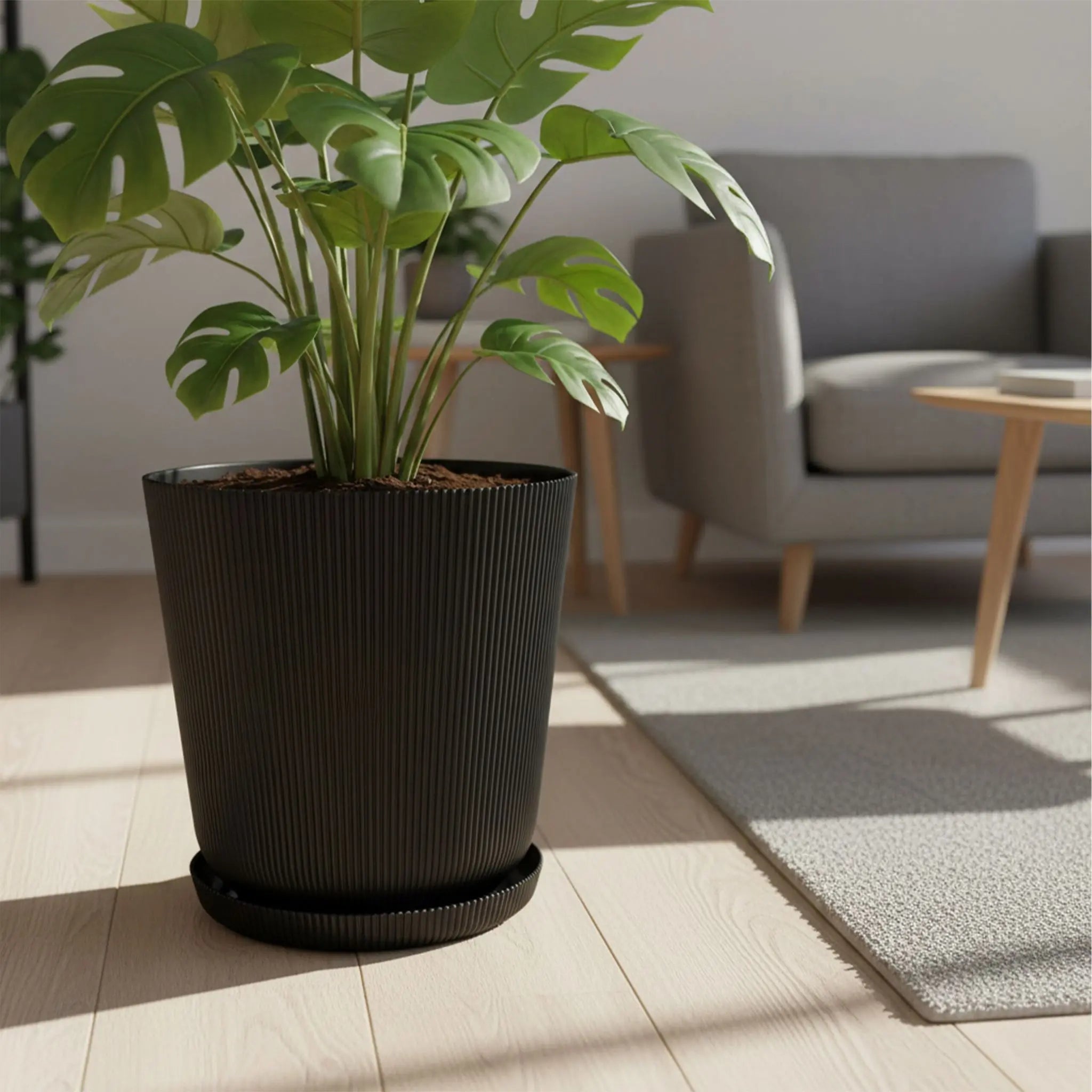 Blumentopf mit Untersetzer 2er-Set Schwarz von Relaxdays