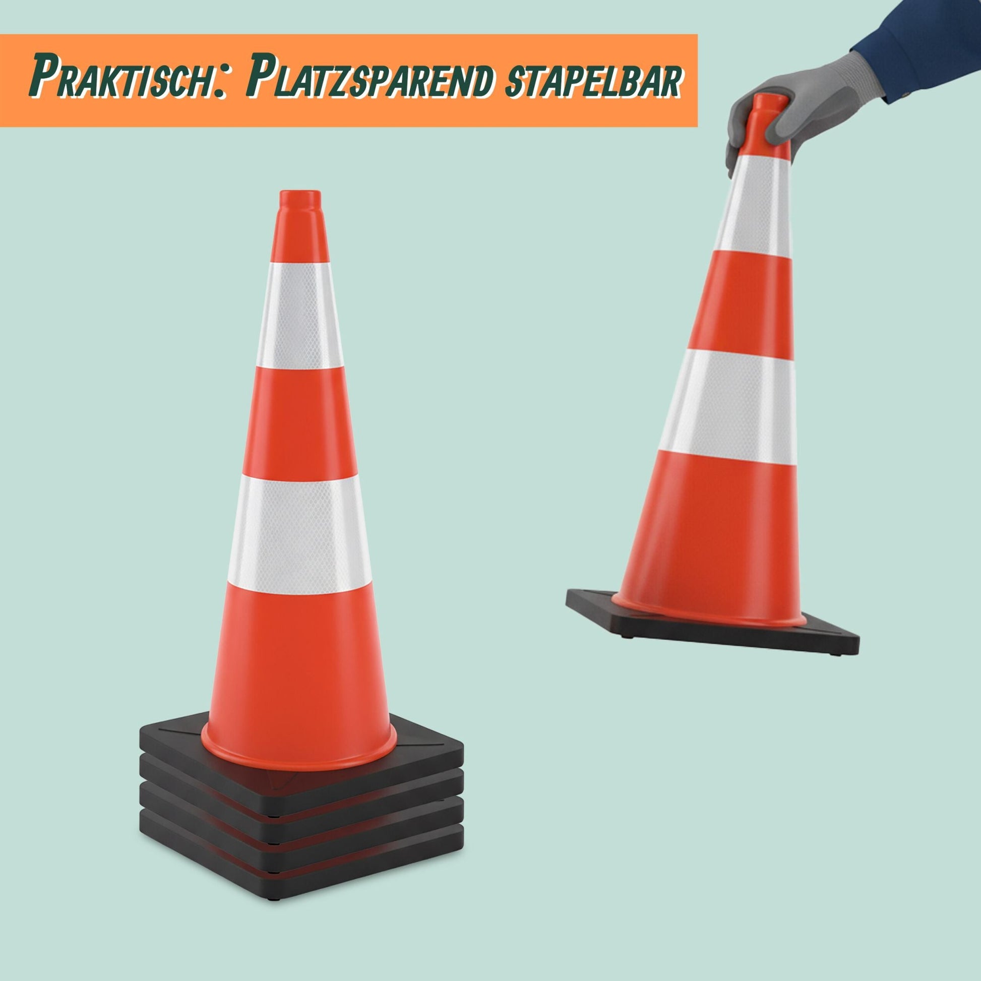 Leitkegel 90cm extra schwer Orange-Schwarz-Silber von Relaxdays