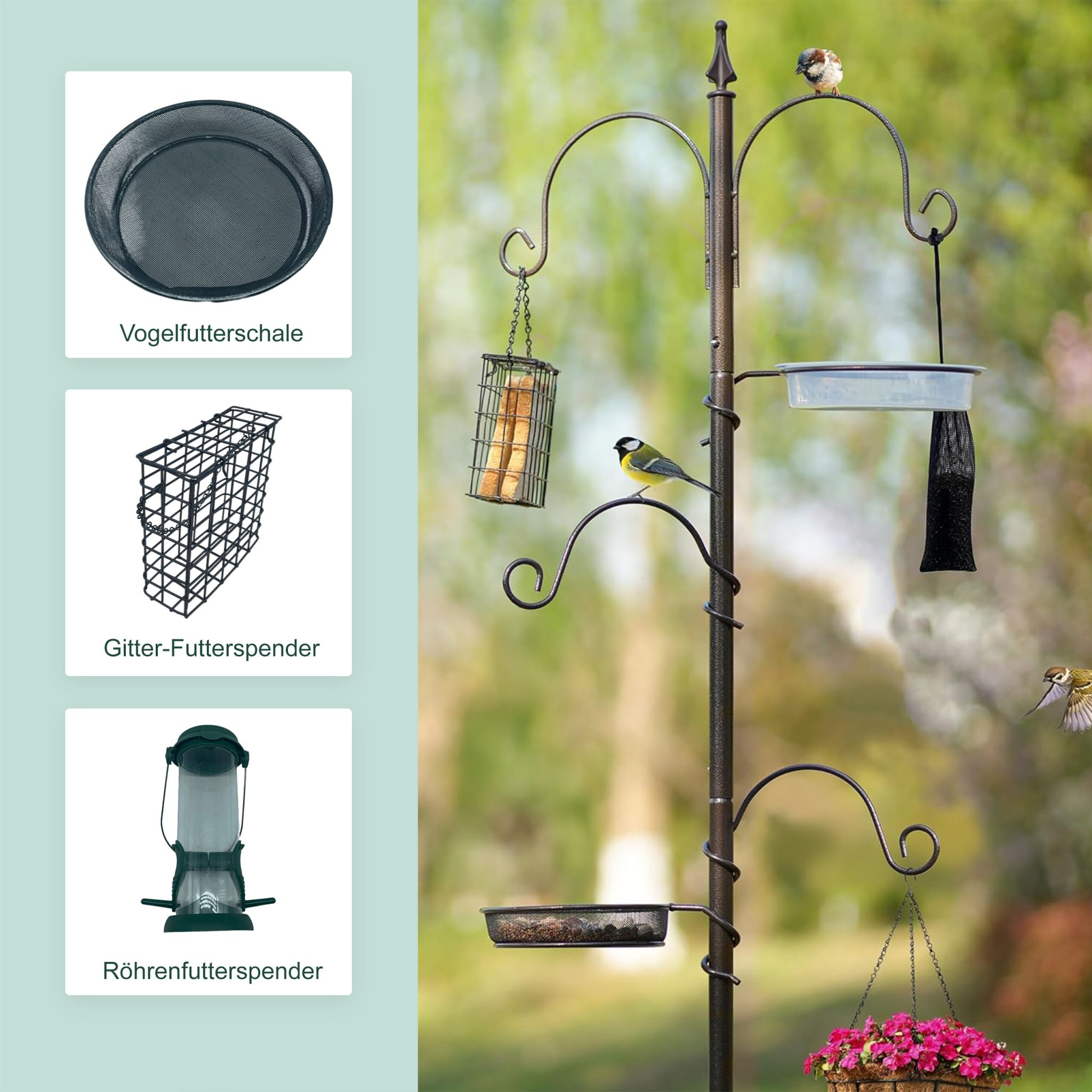 Vogelfutterstation 6-in-1 Grau von Relaxdays