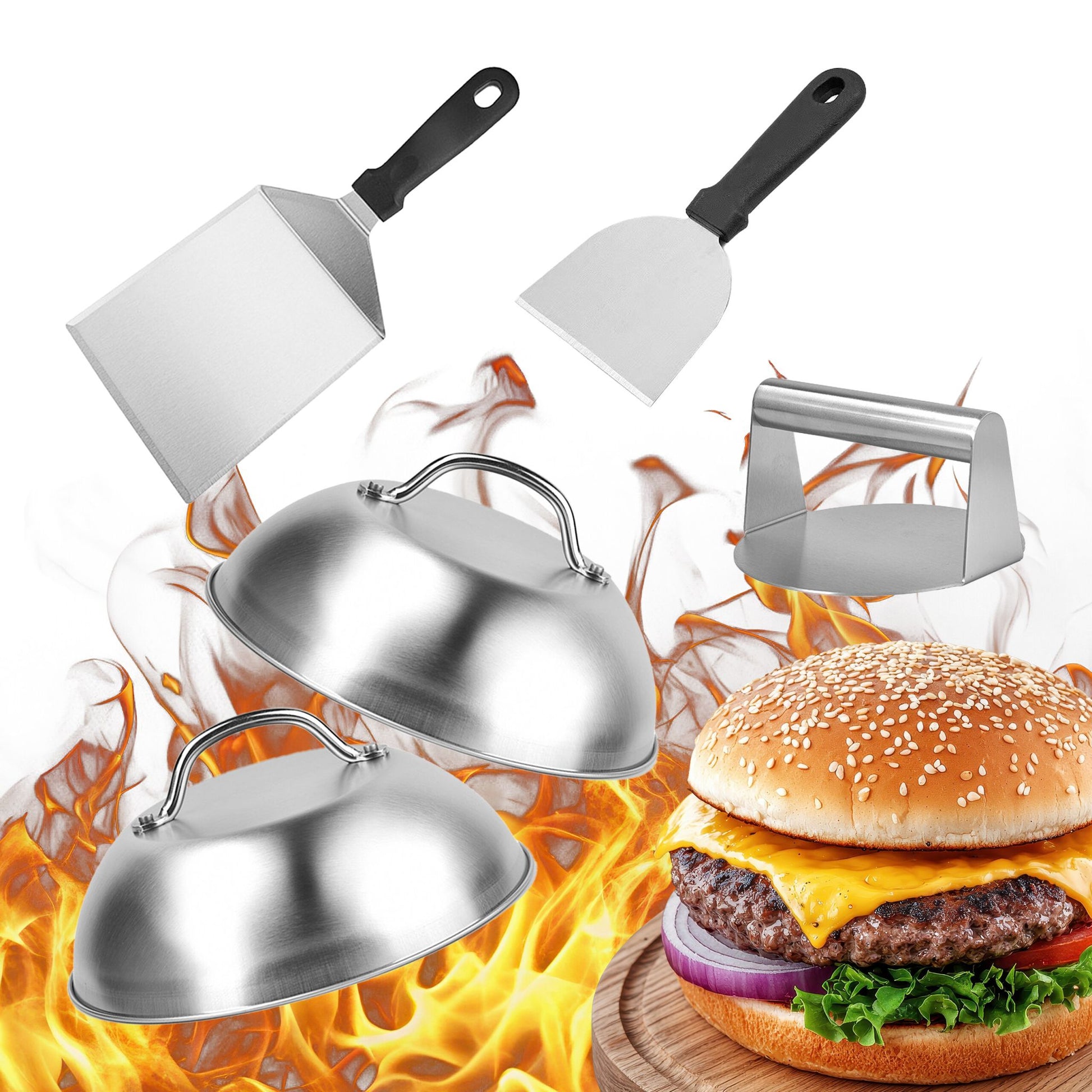 Smash Burger-Set 5-teilig Edelstahl Schwarz-Silber von Relaxdays