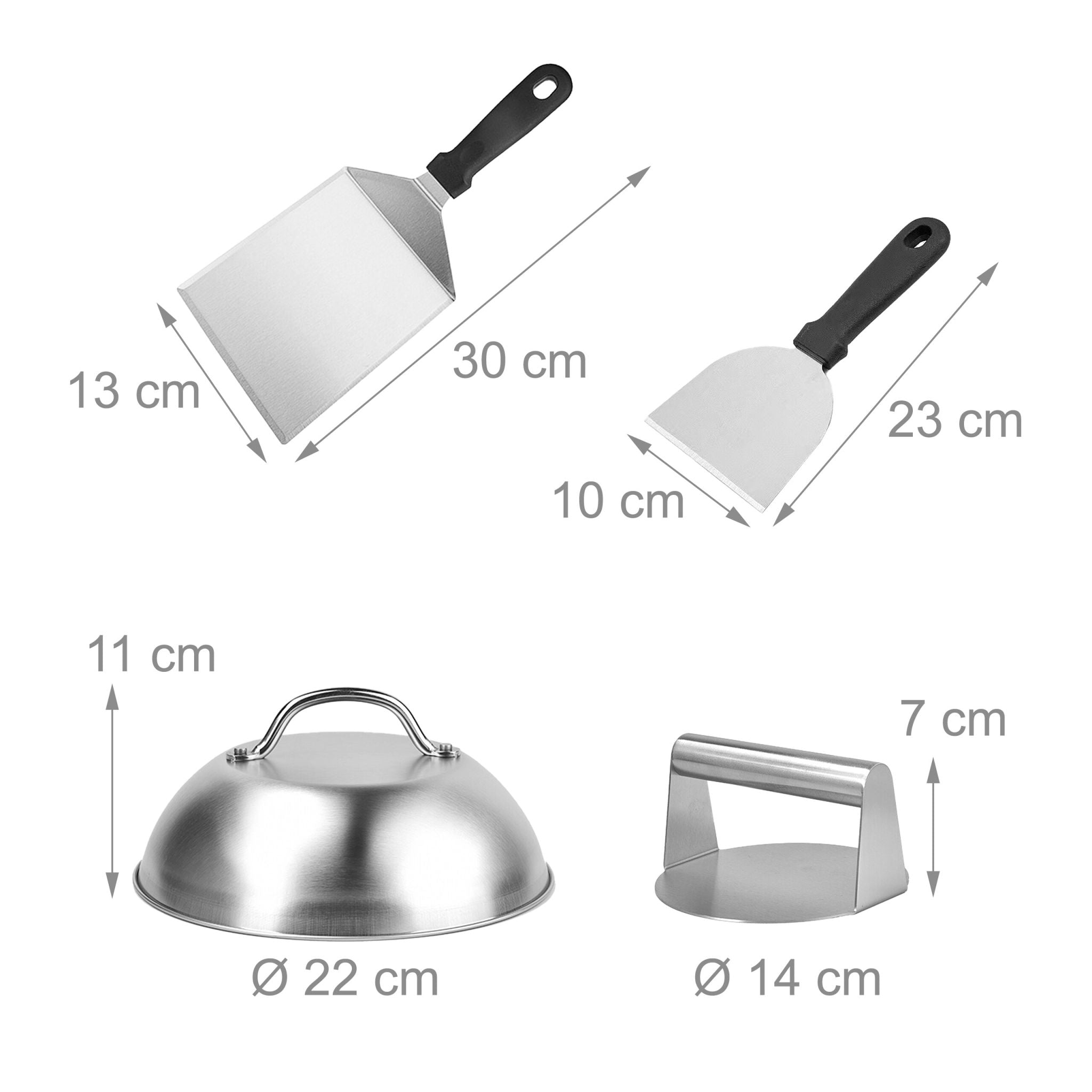 Smash Burger-Set 5-teilig Edelstahl Schwarz-Silber von Relaxdays