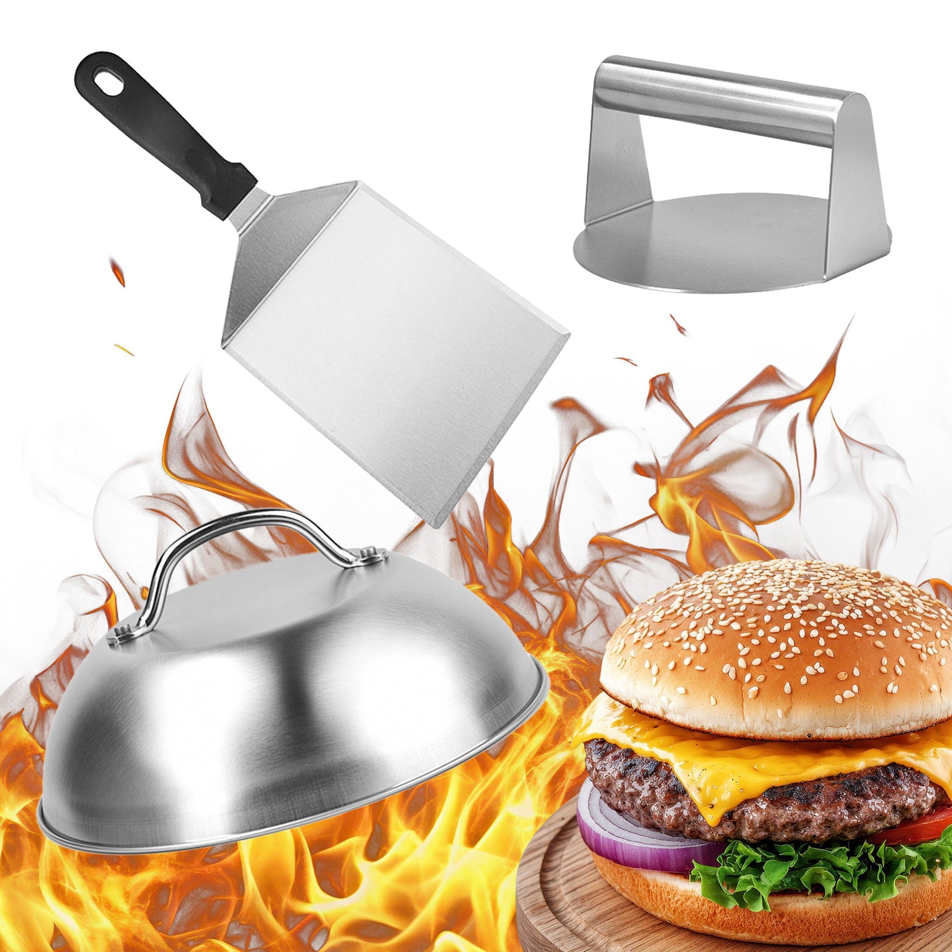Smash Burger-Set 3-teilig Edelstahl Schwarz-Silber von Relaxdays