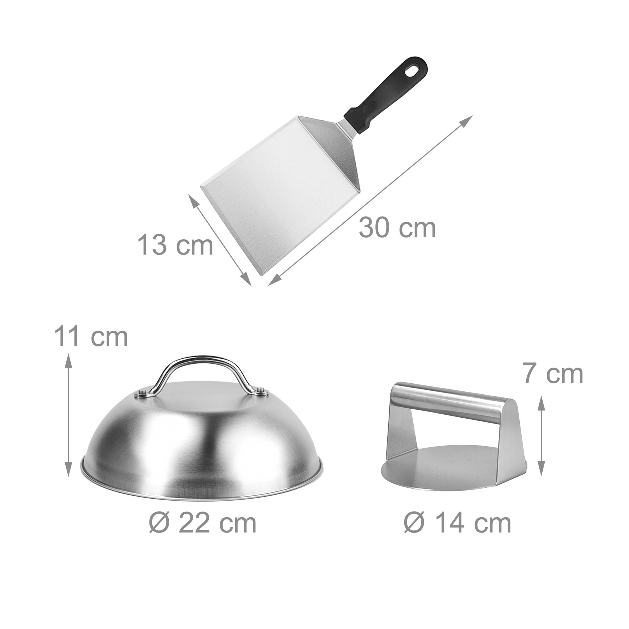 Smash Burger-Set 3-teilig Edelstahl Schwarz-Silber von Relaxdays