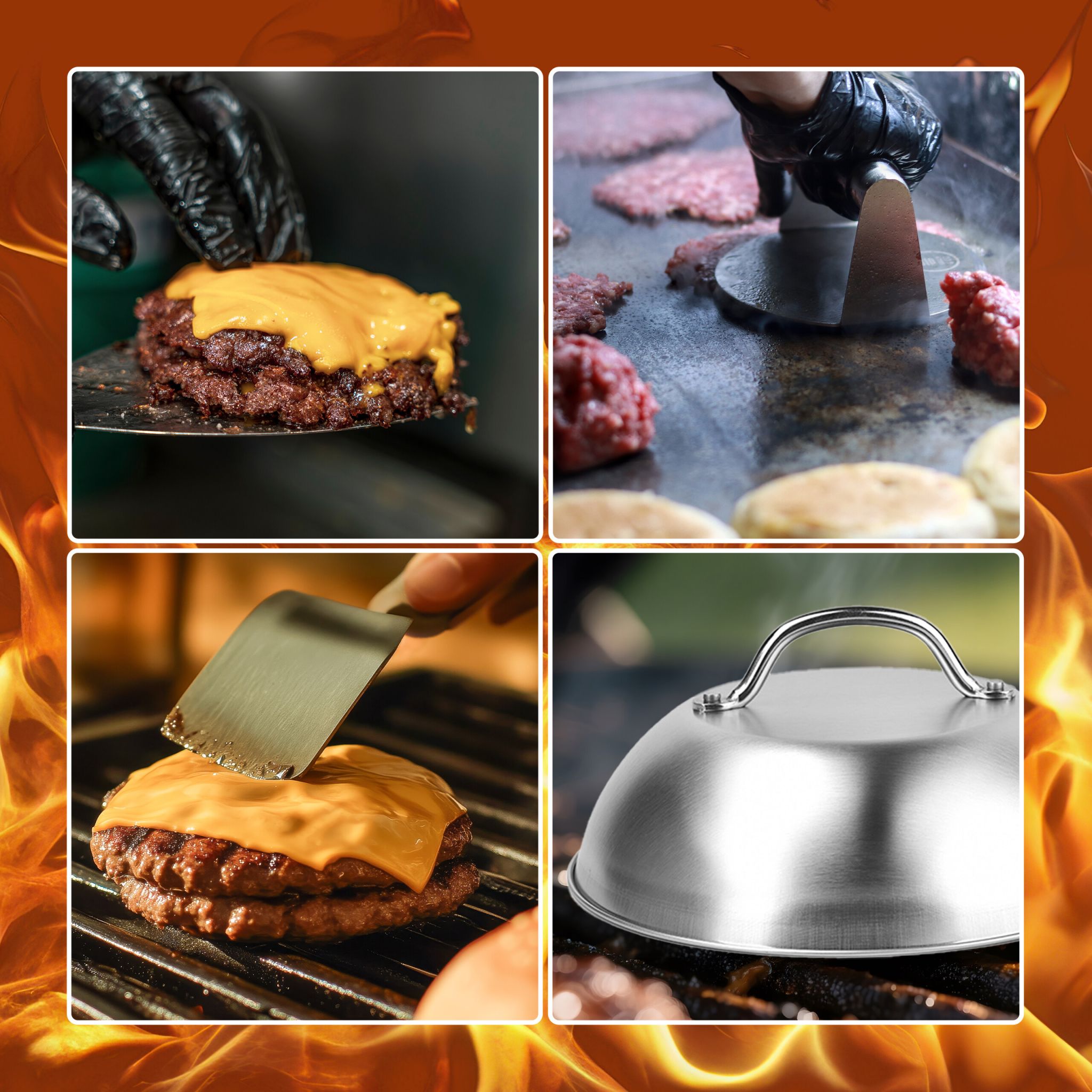 Smash Burger-Set 3-teilig Edelstahl Schwarz-Silber von Relaxdays