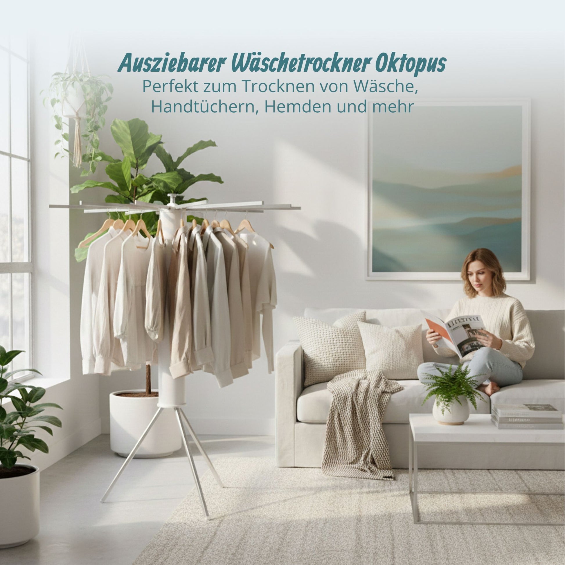 Ausziehbarer Wäscheständer Oktopus Weiss-Silber von Relaxdays