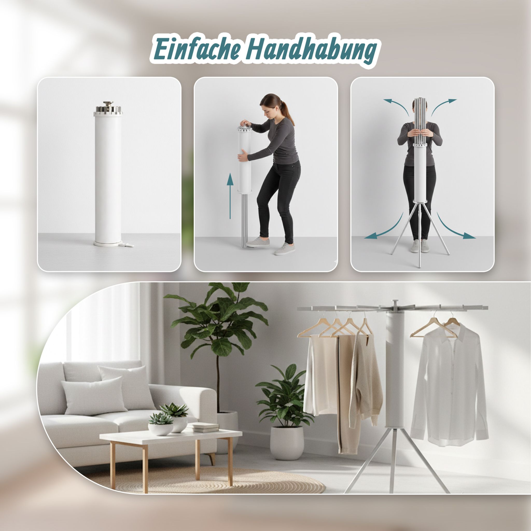 Ausziehbarer Wäscheständer Oktopus Weiss-Silber von Relaxdays